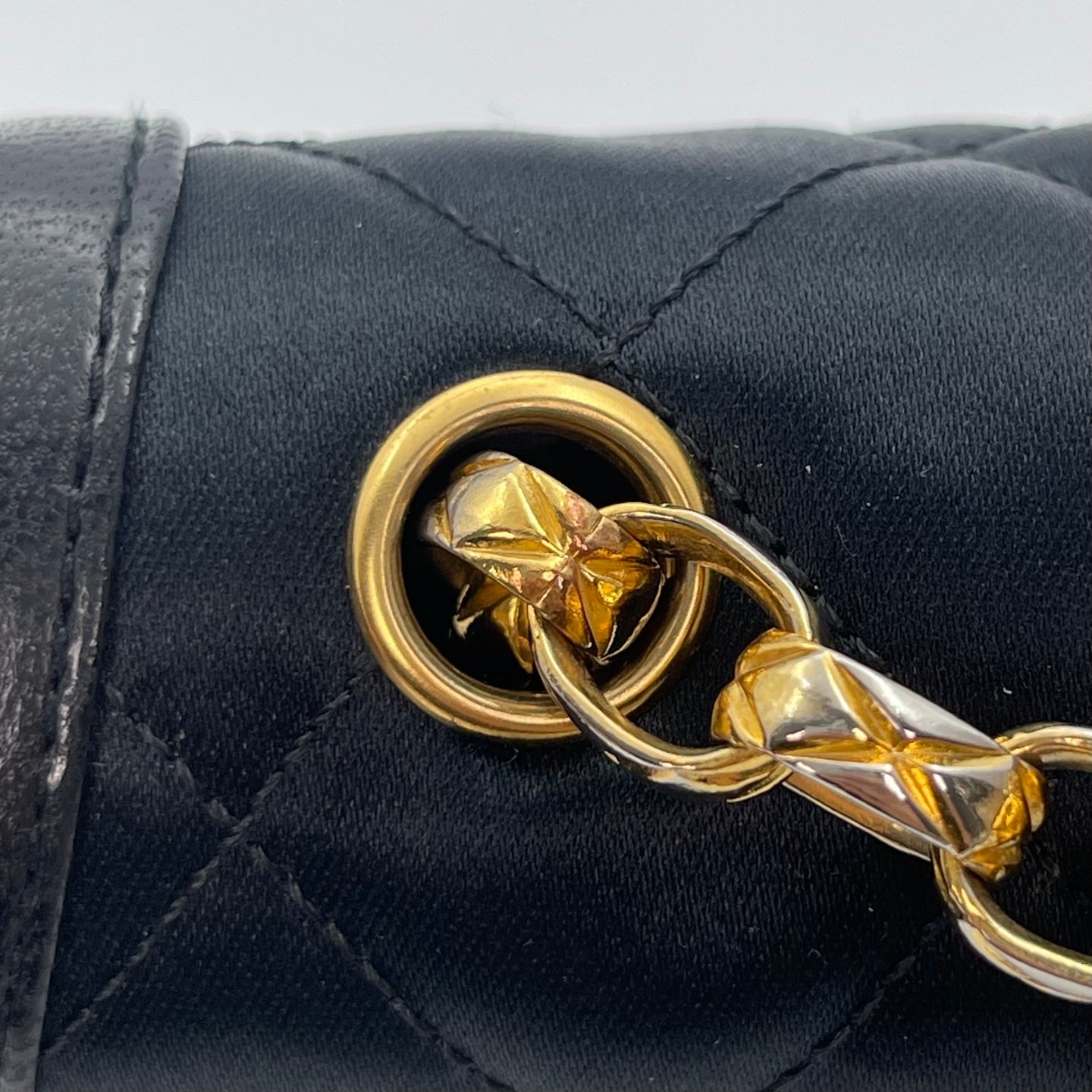 Chanel Black Satin & Leather Embossed Letter Chain Shoulder Bag Gold Hardware [Used]