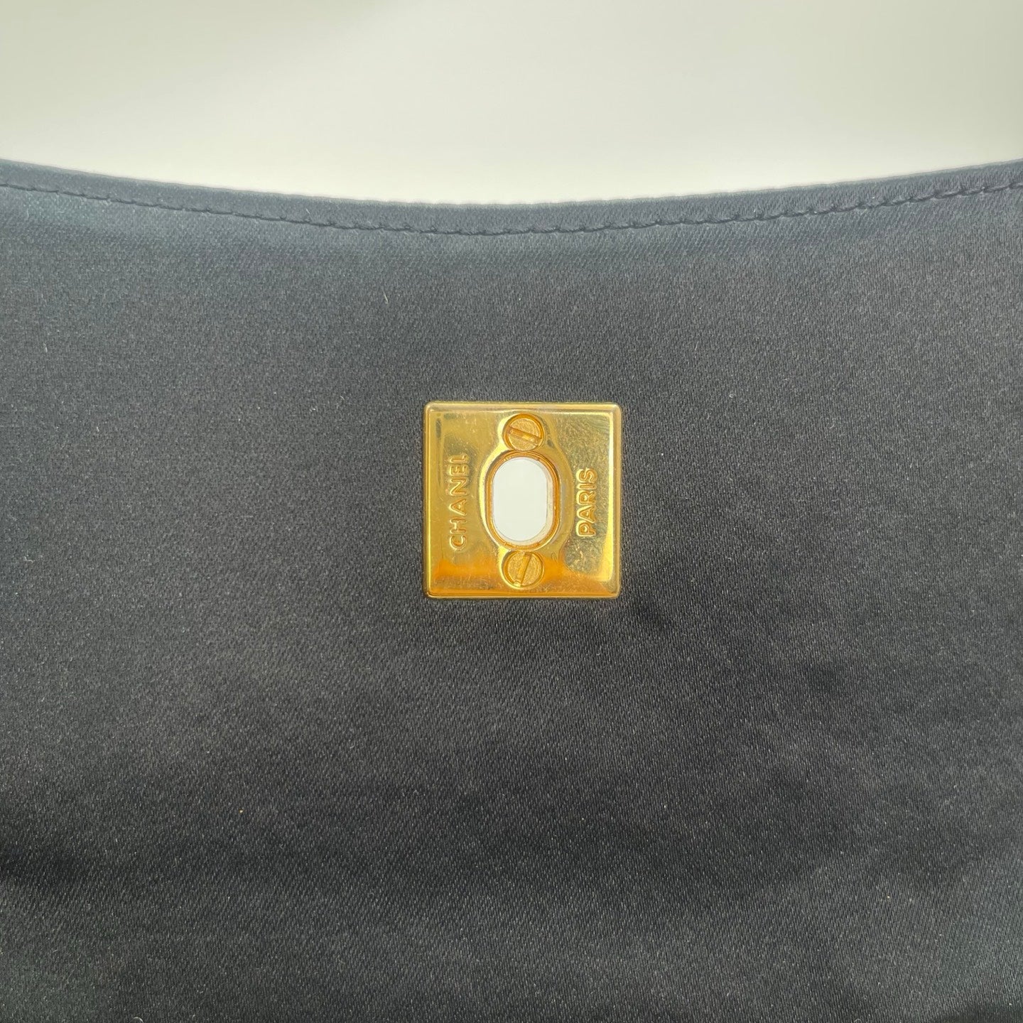 Chanel Black Satin & Leather Embossed Letter Chain Shoulder Bag Gold Hardware [Used]