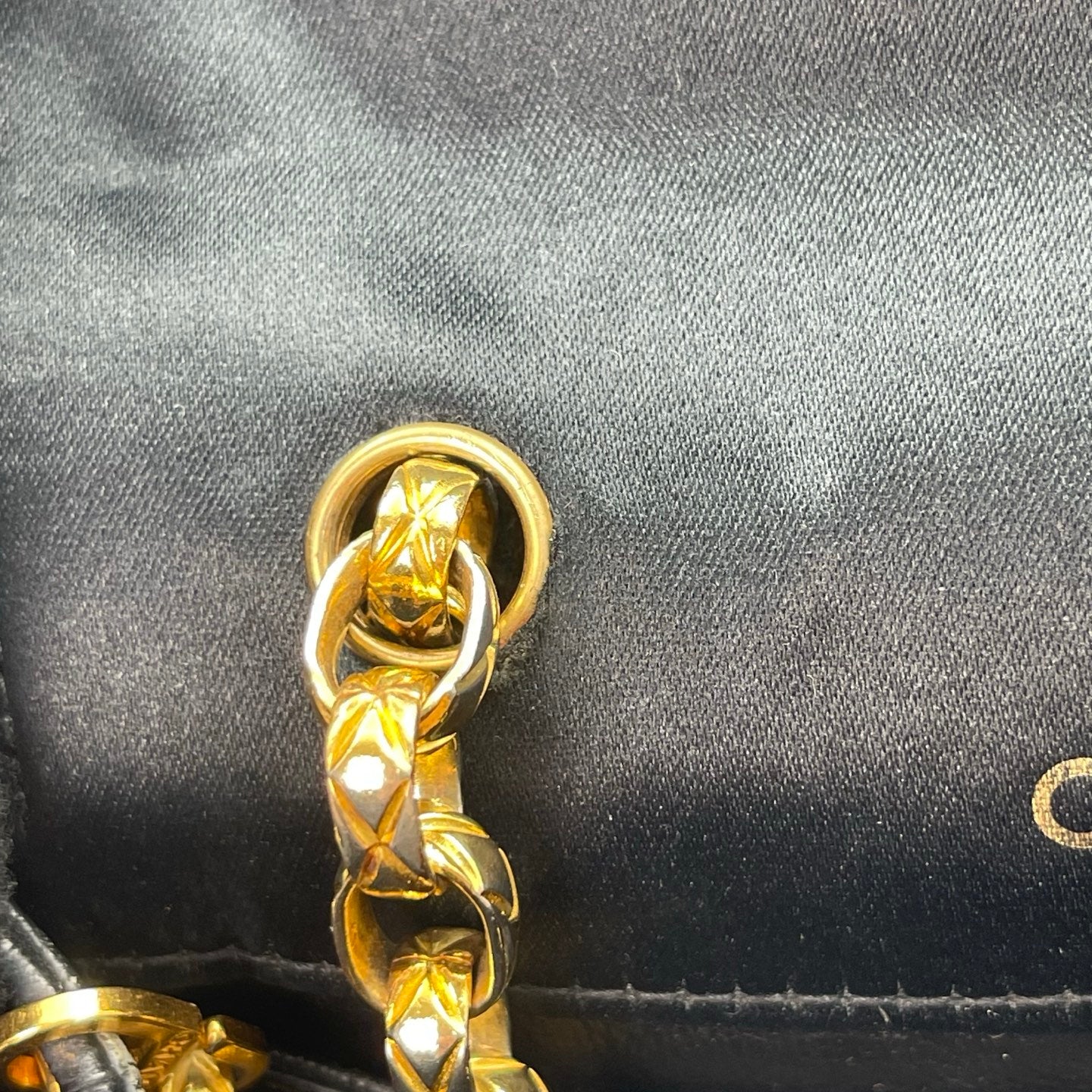 Chanel Black Satin & Leather Embossed Letter Chain Shoulder Bag Gold Hardware [Used]