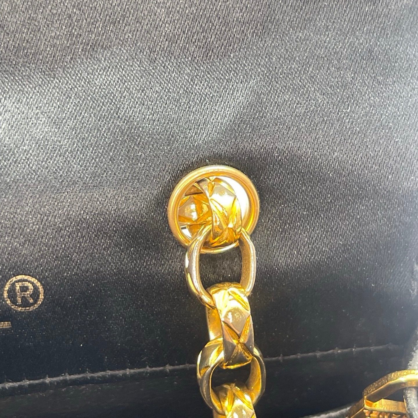 Chanel Black Satin & Leather Embossed Letter Chain Shoulder Bag Gold Hardware [Used]