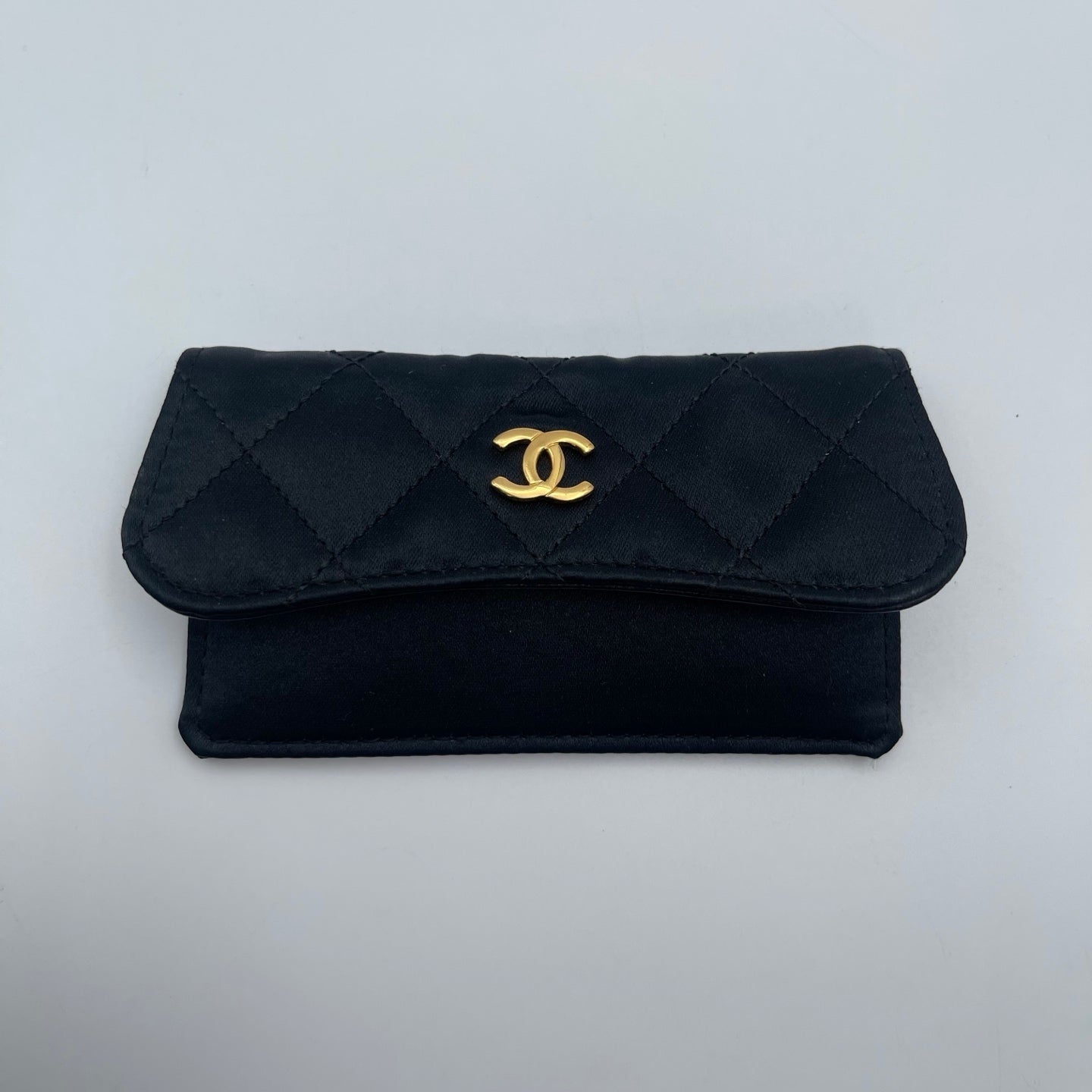 Chanel Black Satin & Leather Embossed Letter Chain Shoulder Bag Gold Hardware [Used]