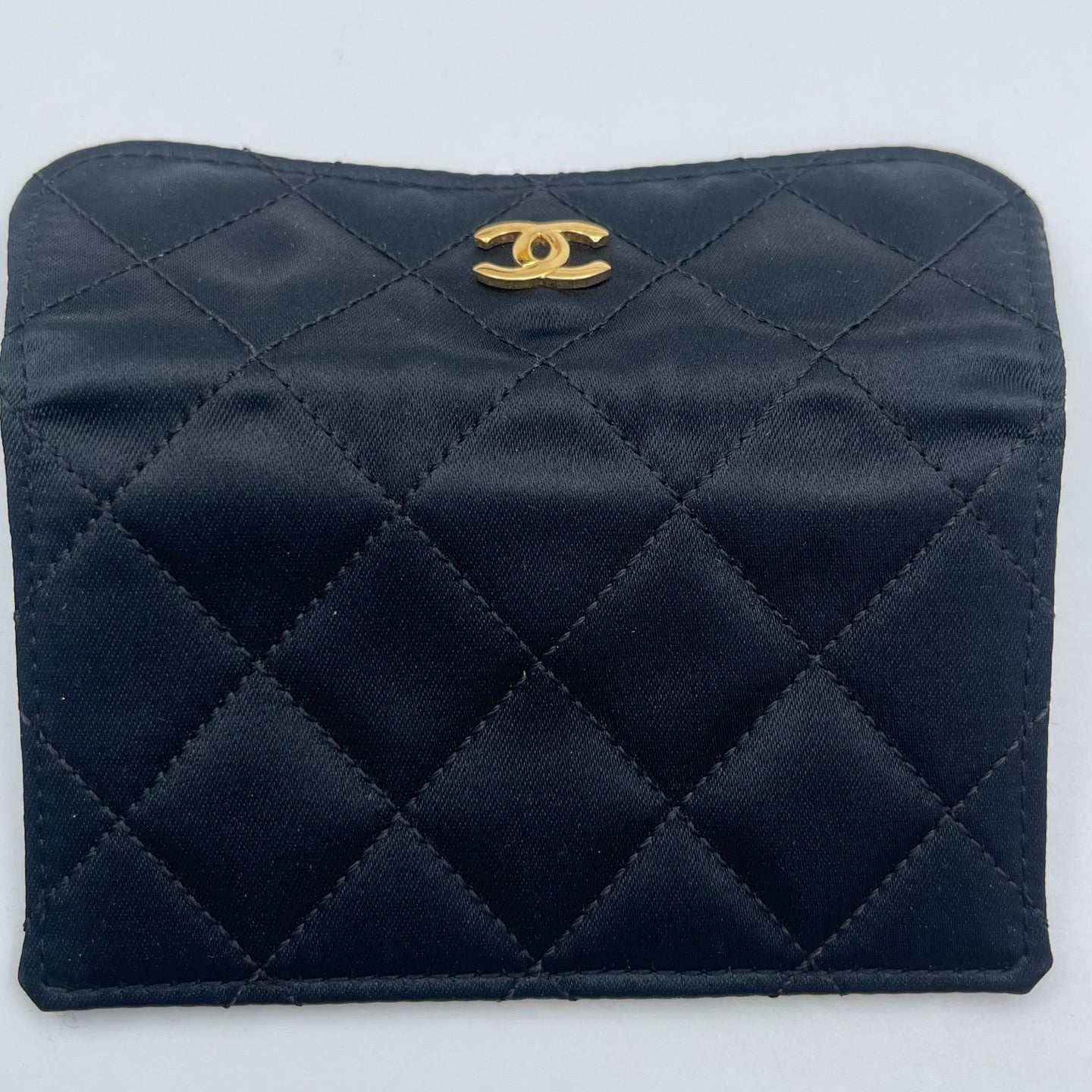 Chanel Black Satin & Leather Embossed Letter Chain Shoulder Bag Gold Hardware [Used]