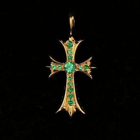 Chrome Hearts 22K Gold Emerald Tiny  Cross Pendant [Unused]