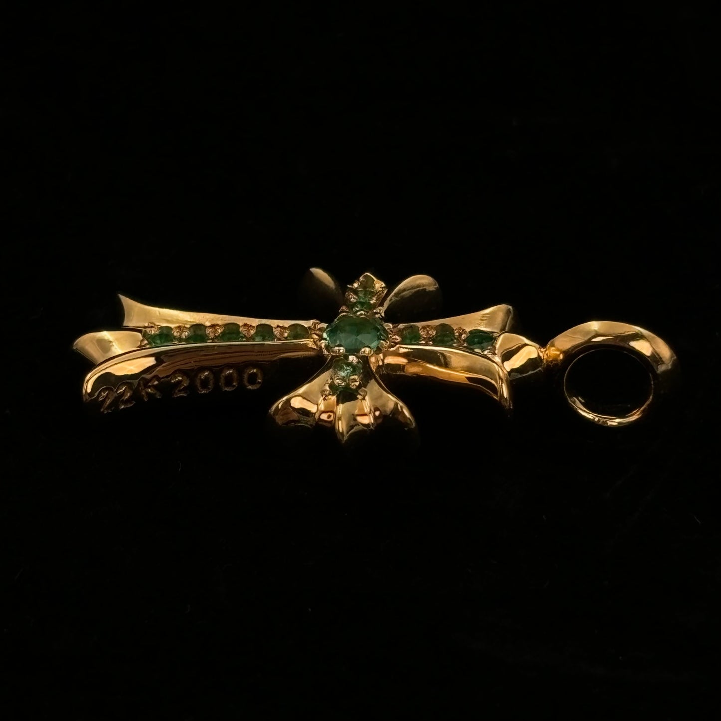 Chrome Hearts 22K Gold Emerald Tiny  Cross Pendant [Unused]