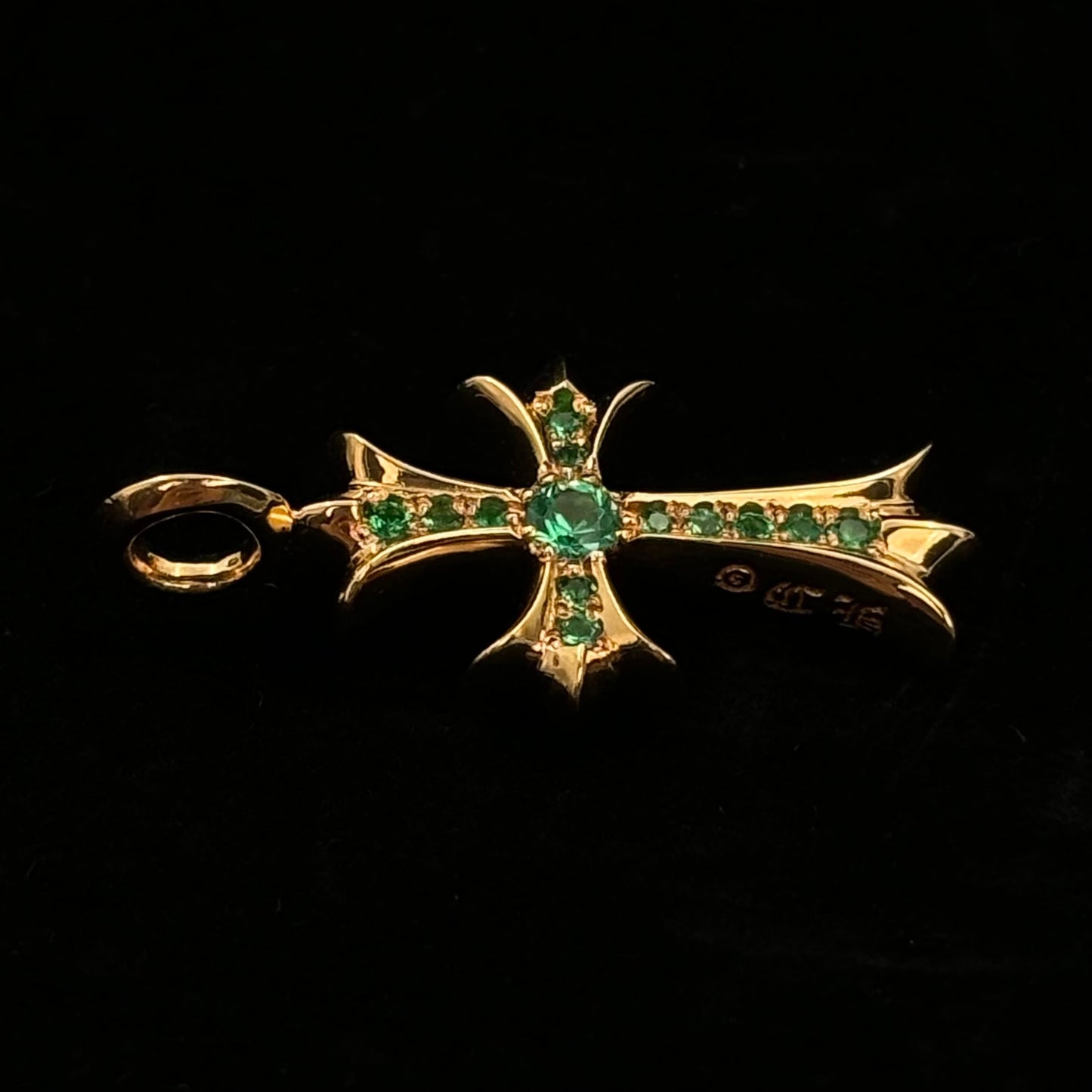 Chrome Hearts 22K Gold Emerald Tiny  Cross Pendant [Unused]