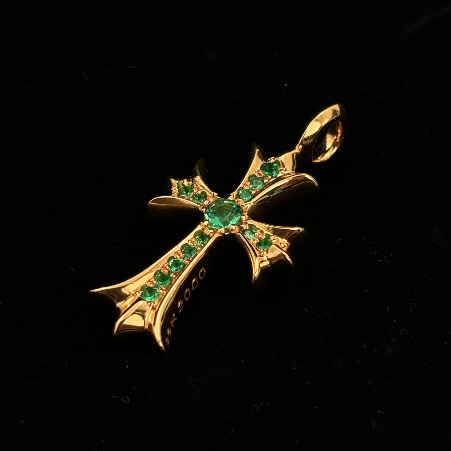 Chrome Hearts 22K Gold Emerald Tiny  Cross Pendant [Unused]
