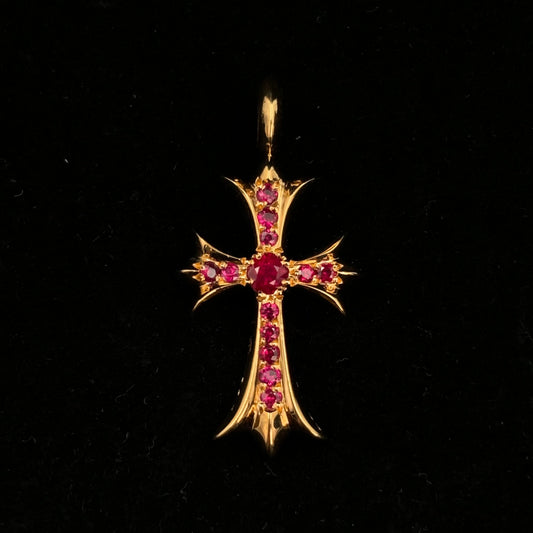 Chrome Hearts 22K Gold Ruby Tiny Cross Pendant [Unused]