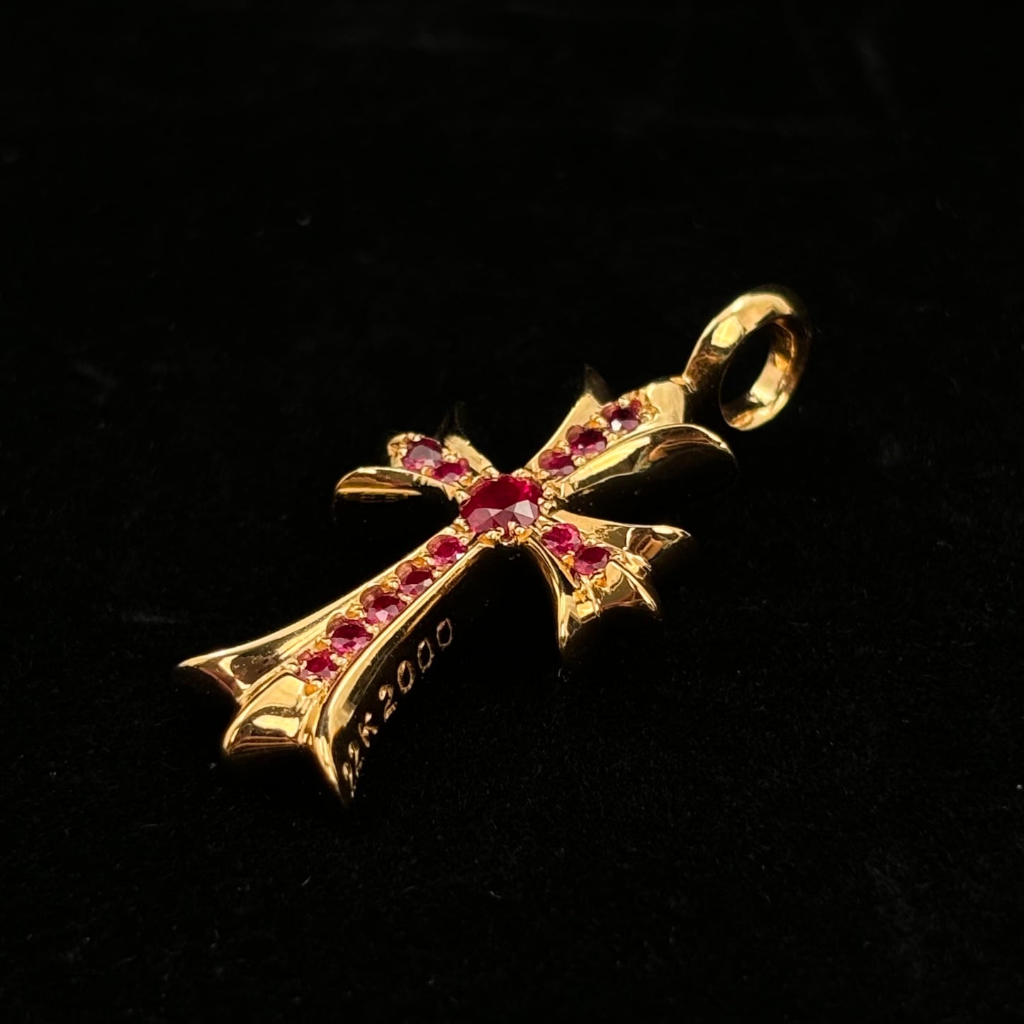 Chrome Hearts 22K Gold Ruby Tiny Cross Pendant [Unused]