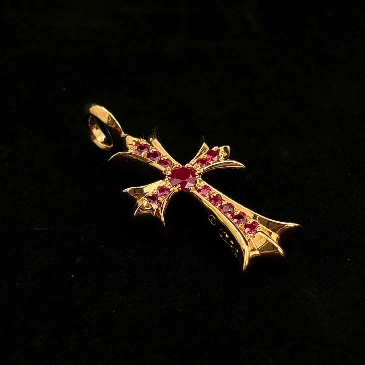 Chrome Hearts 22K Gold Ruby Tiny Cross Pendant [Unused]
