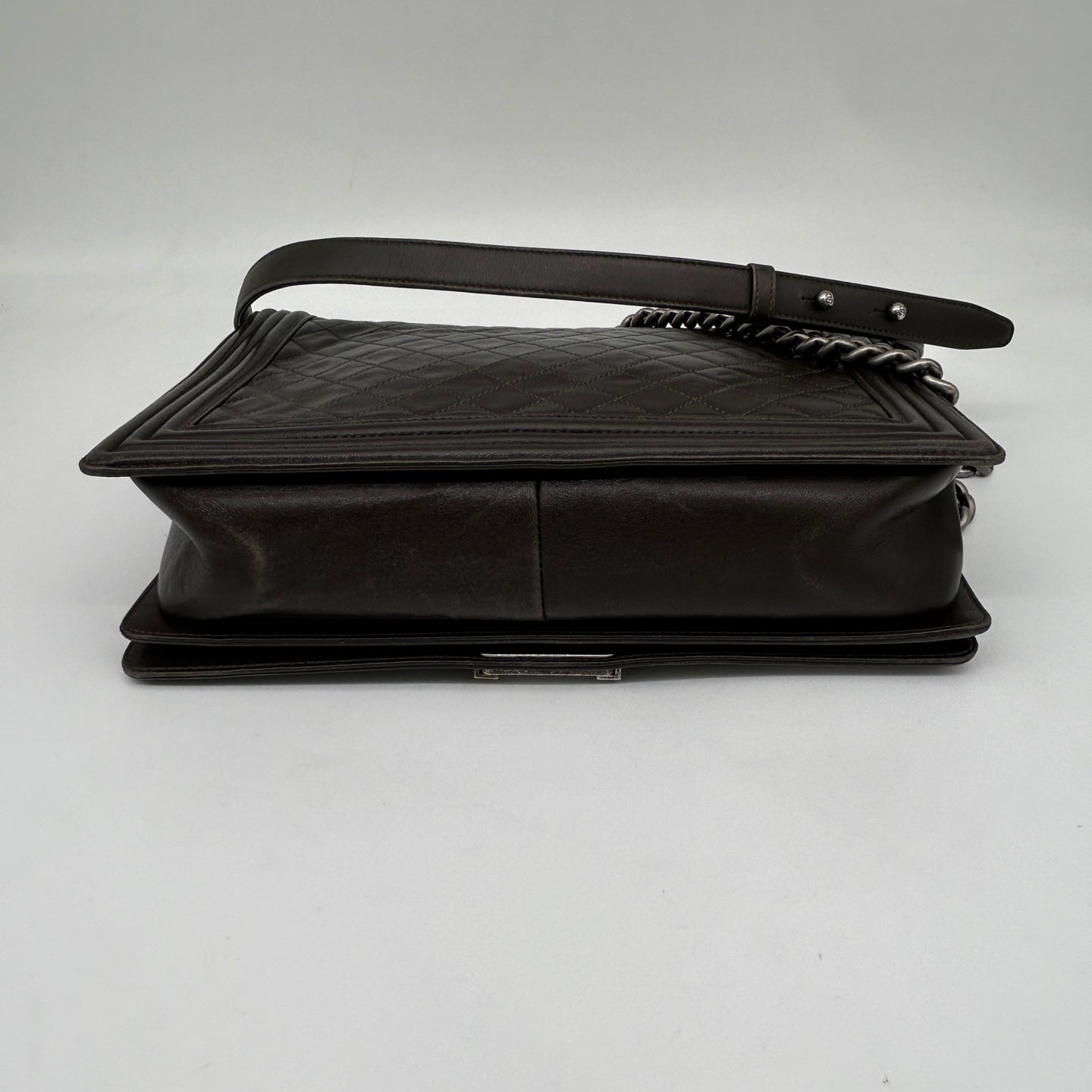 Chanel Leboy Dark Brown Lambskin Large Chain Shoulder Bag Silver Hardware [Used]