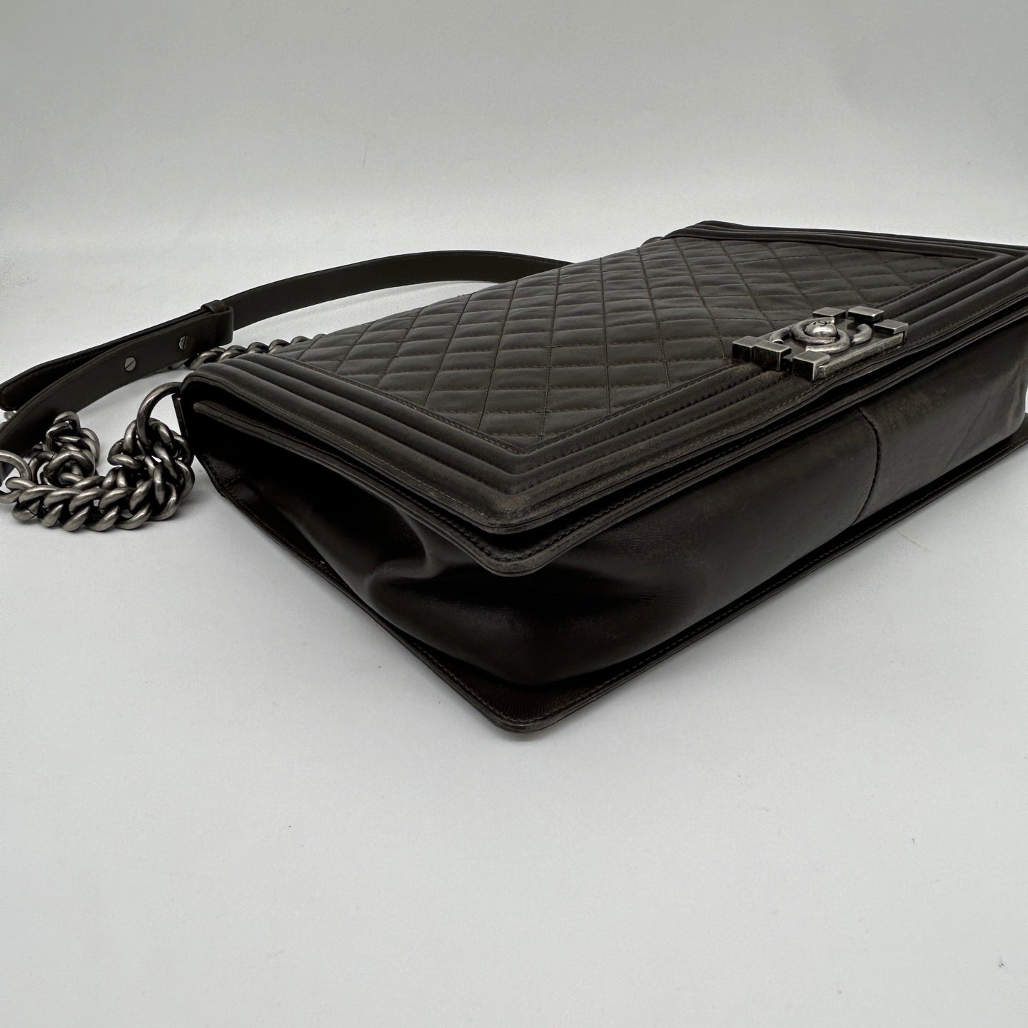 Chanel Leboy Dark Brown Lambskin Large Chain Shoulder Bag Silver Hardware [Used]