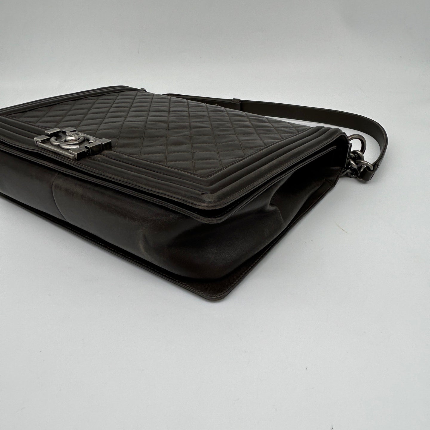 Chanel Leboy Dark Brown Lambskin Large Chain Shoulder Bag Silver Hardware [Used]