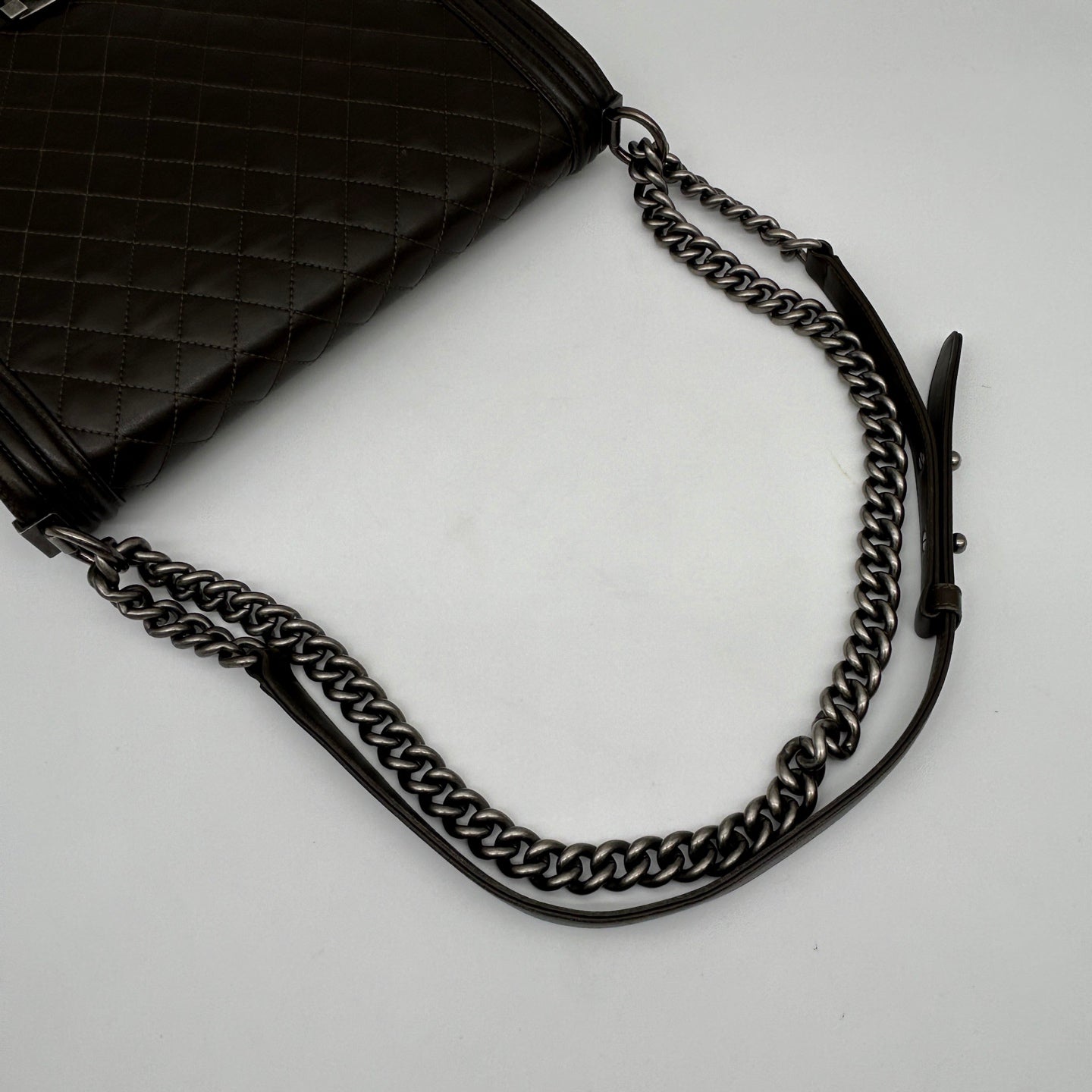 Chanel Leboy Dark Brown Lambskin Large Chain Shoulder Bag Silver Hardware [Used]