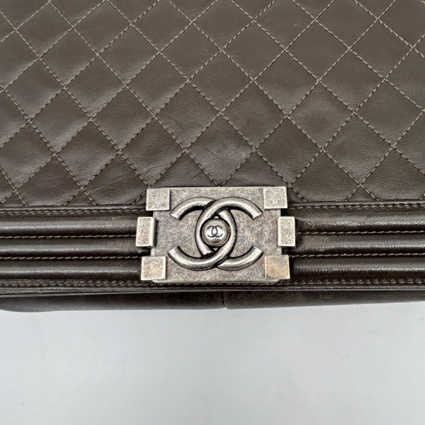 Chanel Leboy Dark Brown Lambskin Large Chain Shoulder Bag Silver Hardware [Used]