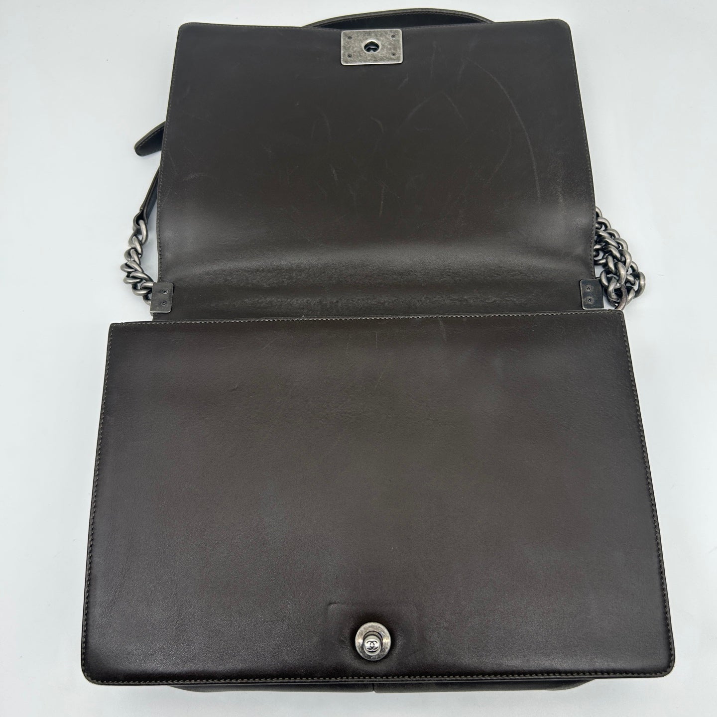 Chanel Leboy Dark Brown Lambskin Large Chain Shoulder Bag Silver Hardware [Used]