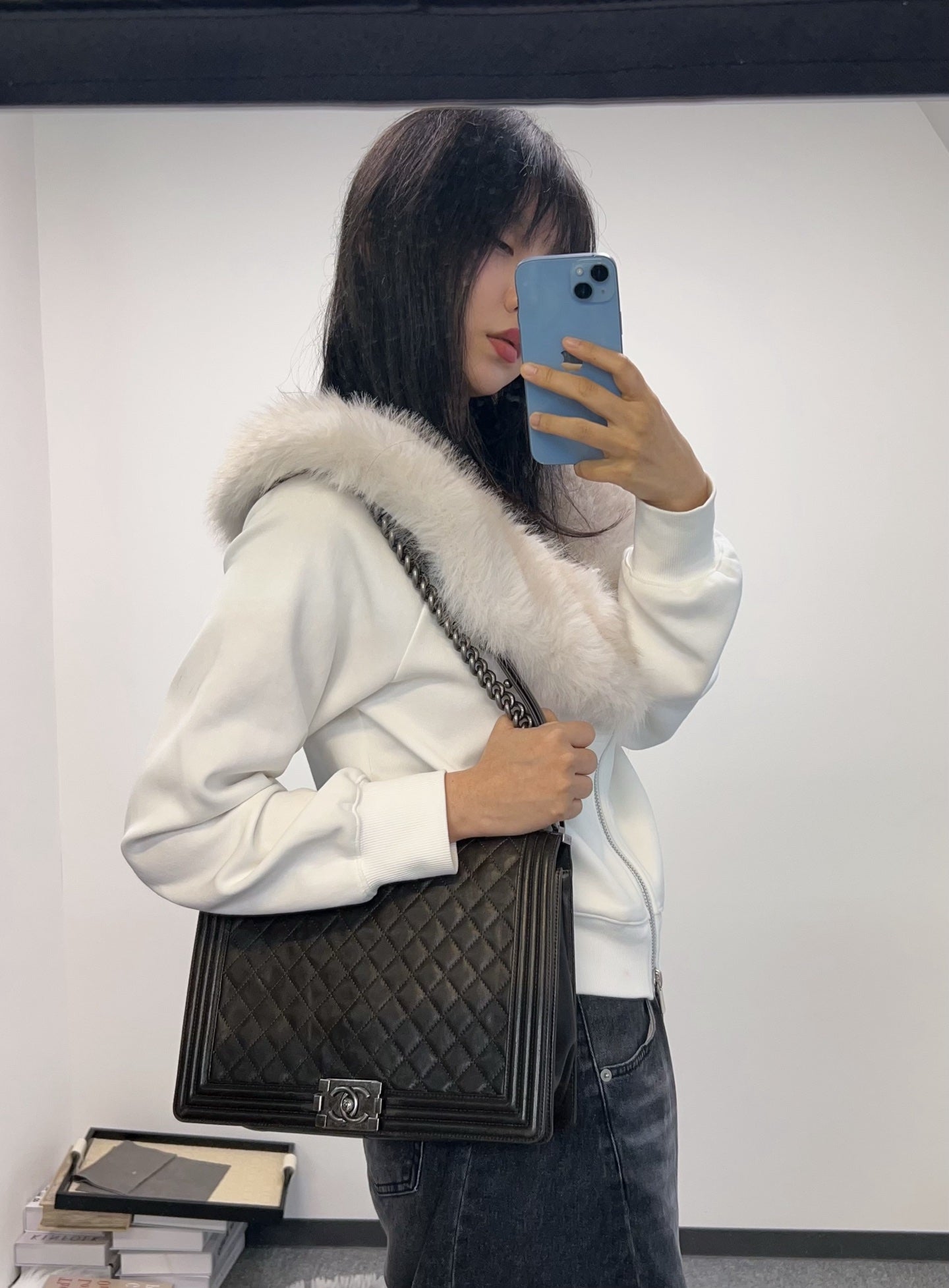 Chanel Leboy Dark Brown Lambskin Large Chain Shoulder Bag Silver Hardware [Used]