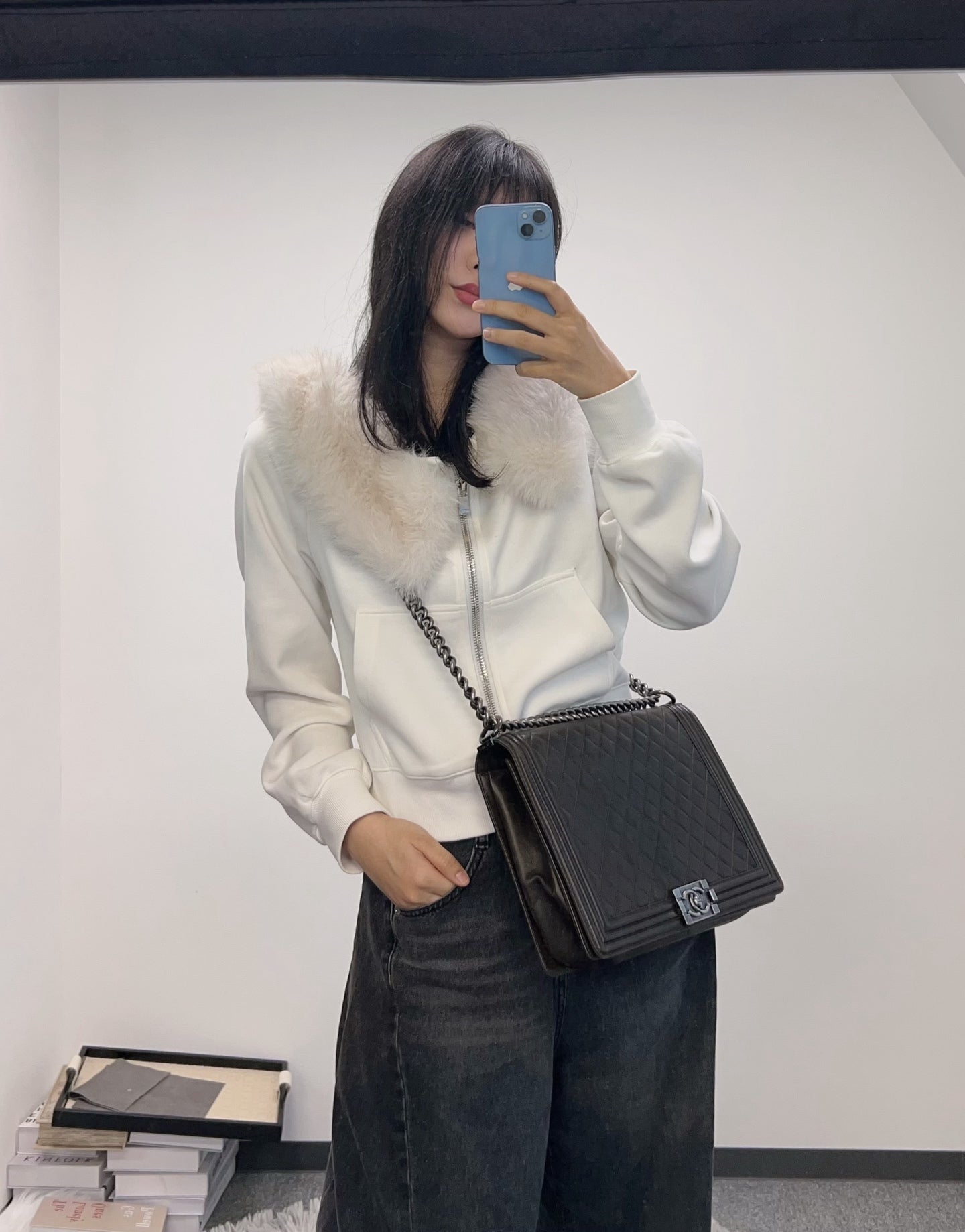 Chanel Leboy Dark Brown Lambskin Large Chain Shoulder Bag Silver Hardware [Used]