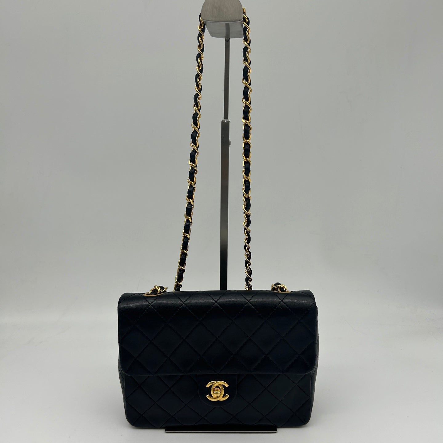 Chanel Black Lambskin Square Flap Chain Shoulder Bag Gold Hardware [Used]