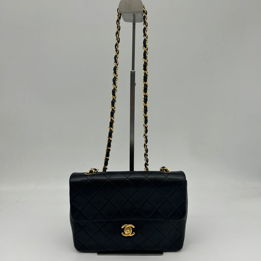Chanel Black Lambskin Square Flap Chain Shoulder Bag Gold Hardware [Used]