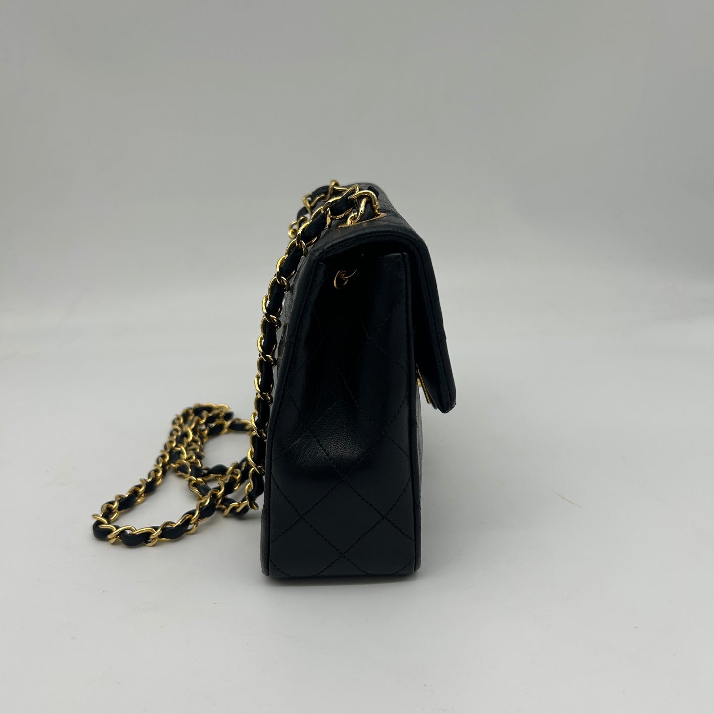 Chanel Black Lambskin Square Flap Chain Shoulder Bag Gold Hardware [Used]
