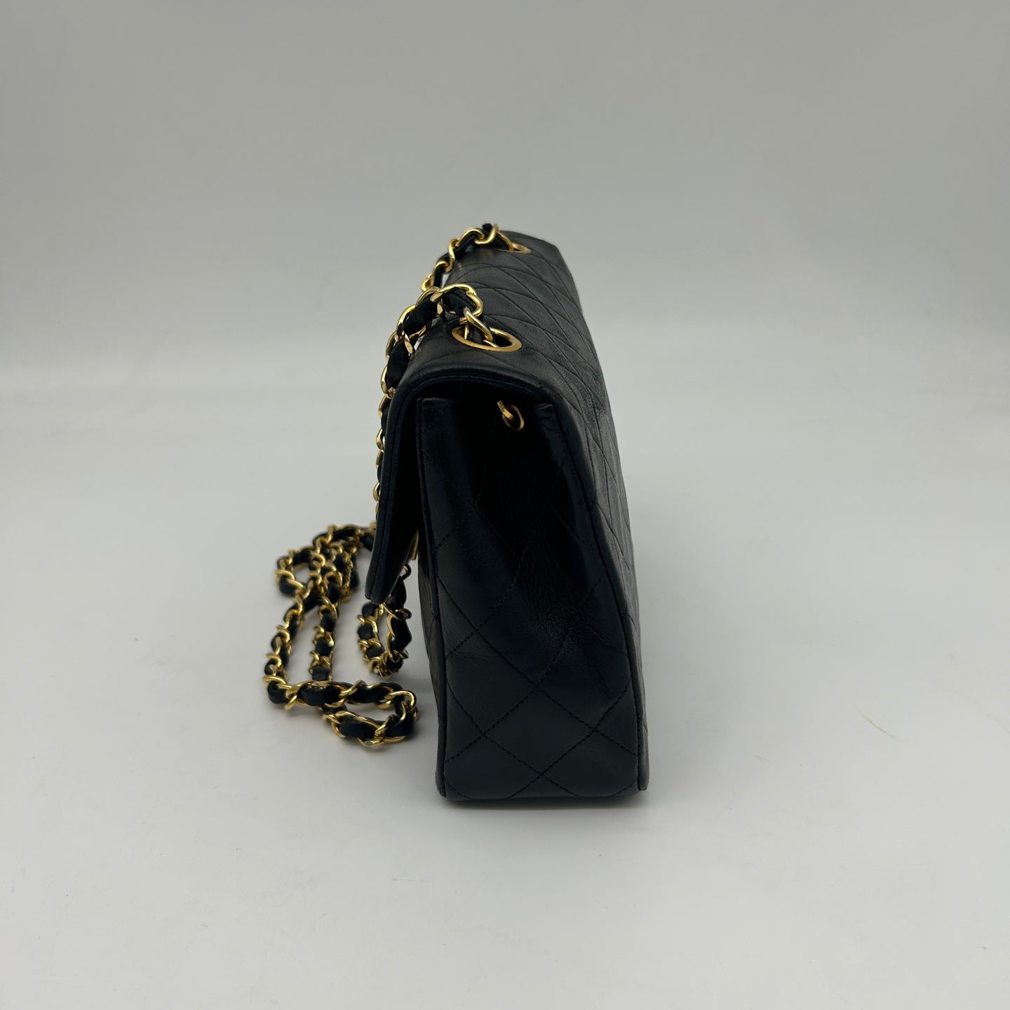 Chanel Black Lambskin Square Flap Chain Shoulder Bag Gold Hardware [Used]