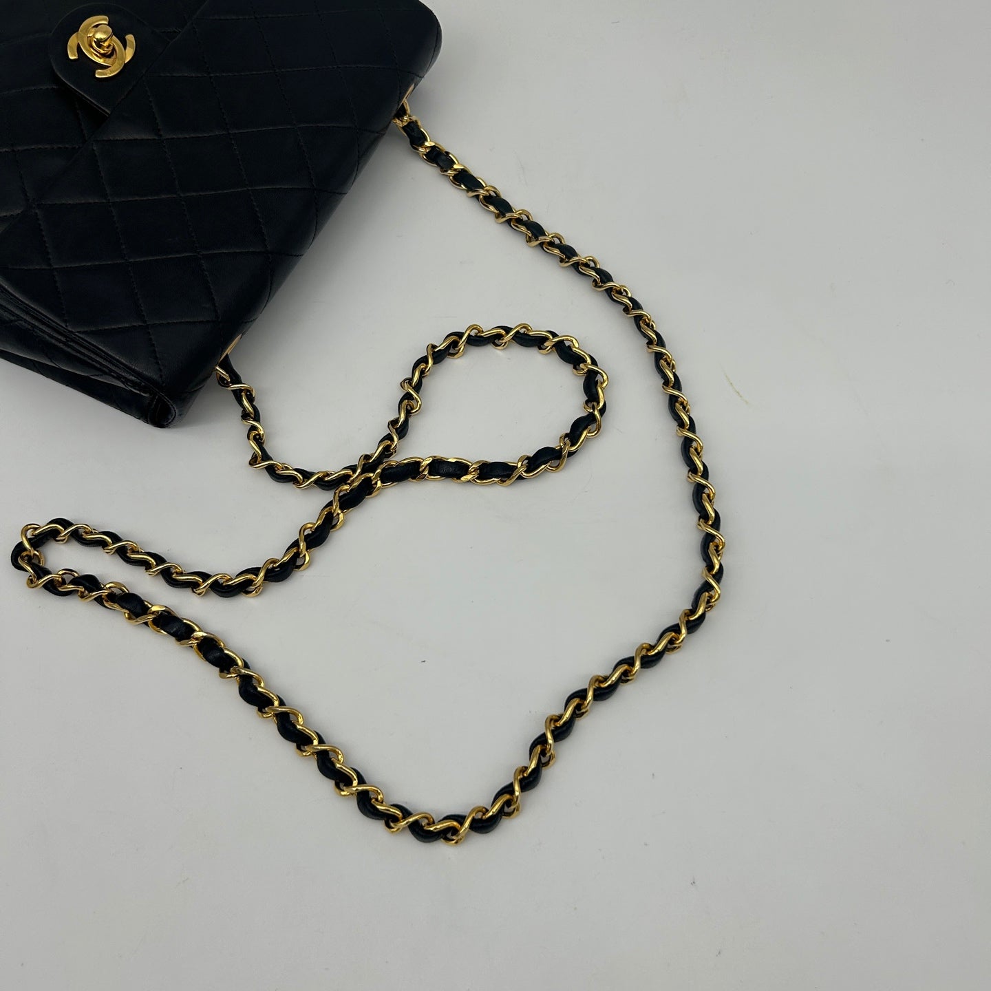 Chanel Black Lambskin Square Flap Chain Shoulder Bag Gold Hardware [Used]