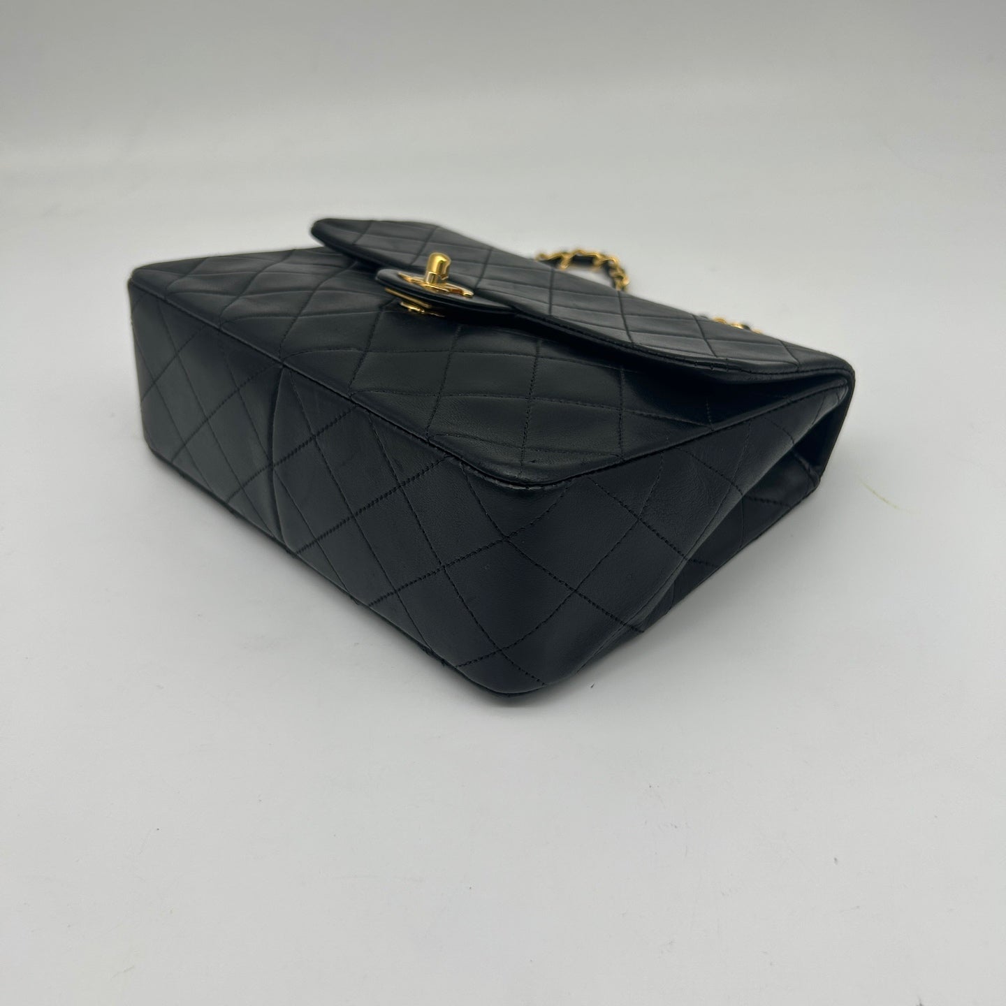 Chanel Black Lambskin Square Flap Chain Shoulder Bag Gold Hardware [Used]