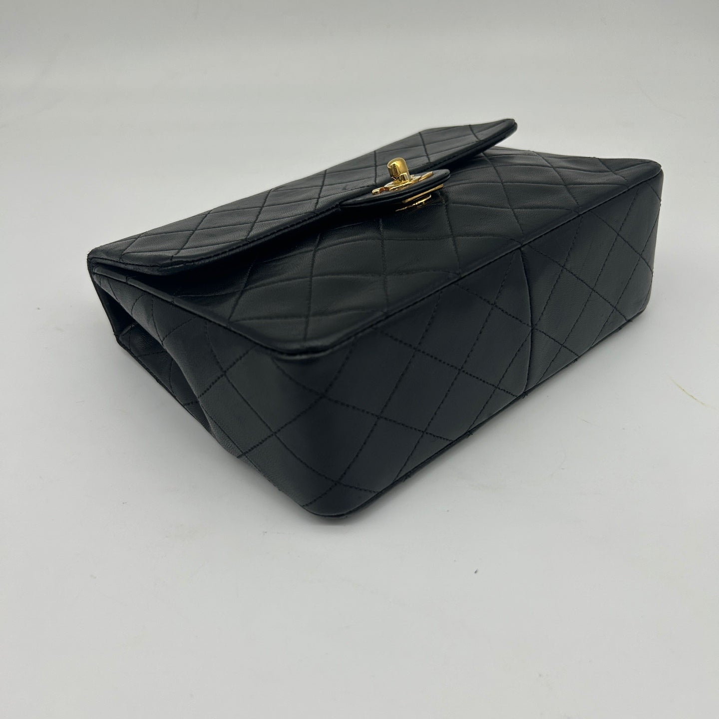 Chanel Black Lambskin Square Flap Chain Shoulder Bag Gold Hardware [Used]
