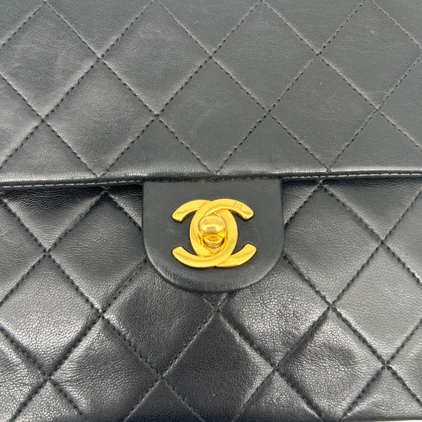 Chanel Black Lambskin Square Flap Chain Shoulder Bag Gold Hardware [Used]