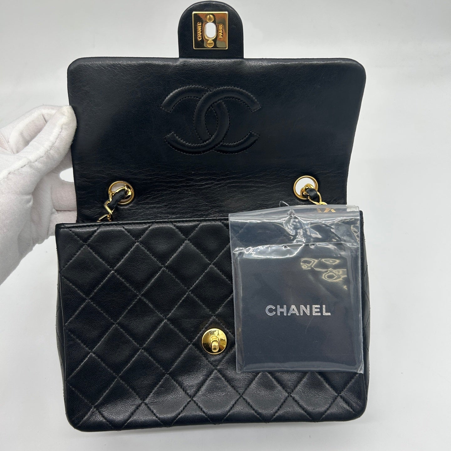 Chanel Black Lambskin Square Flap Chain Shoulder Bag Gold Hardware [Used]
