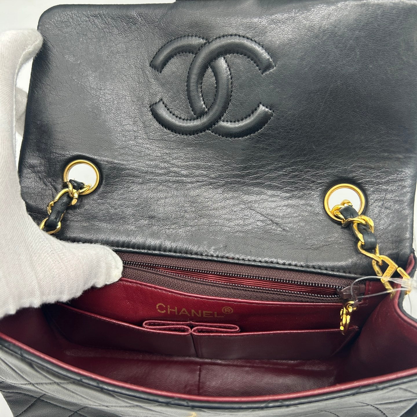 Chanel Black Lambskin Square Flap Chain Shoulder Bag Gold Hardware [Used]