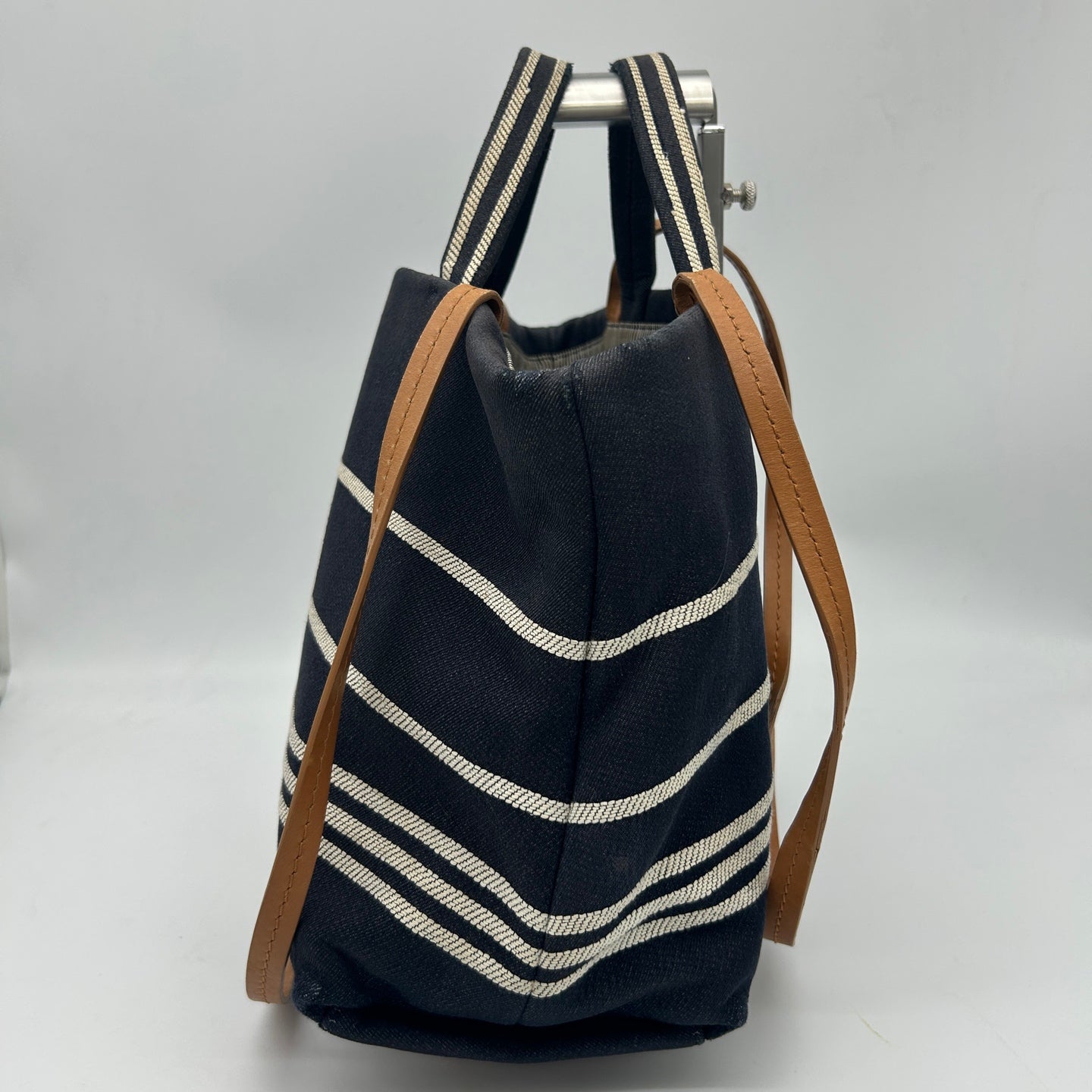 Chanel Striped Denim Navy Small Beach Tote Bag [Used]