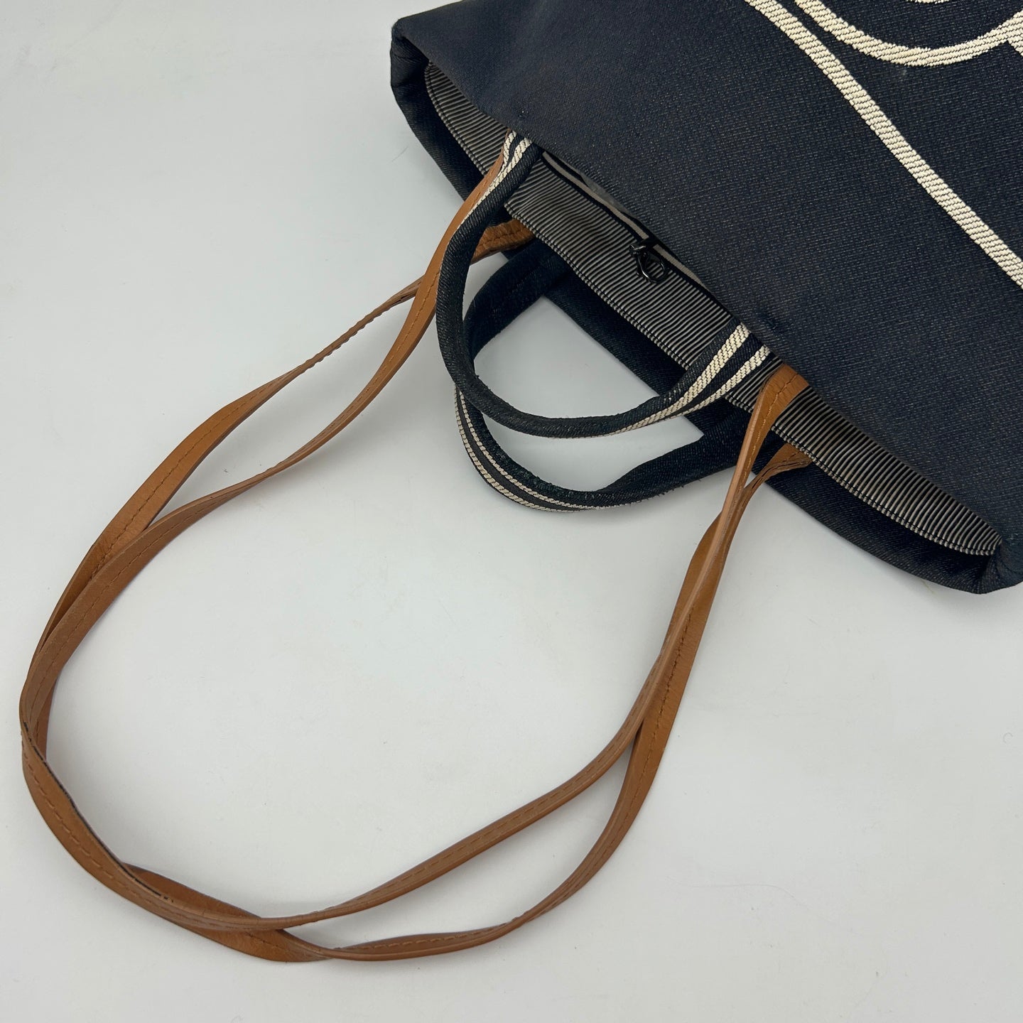 Chanel Striped Denim Navy Small Beach Tote Bag [Used]