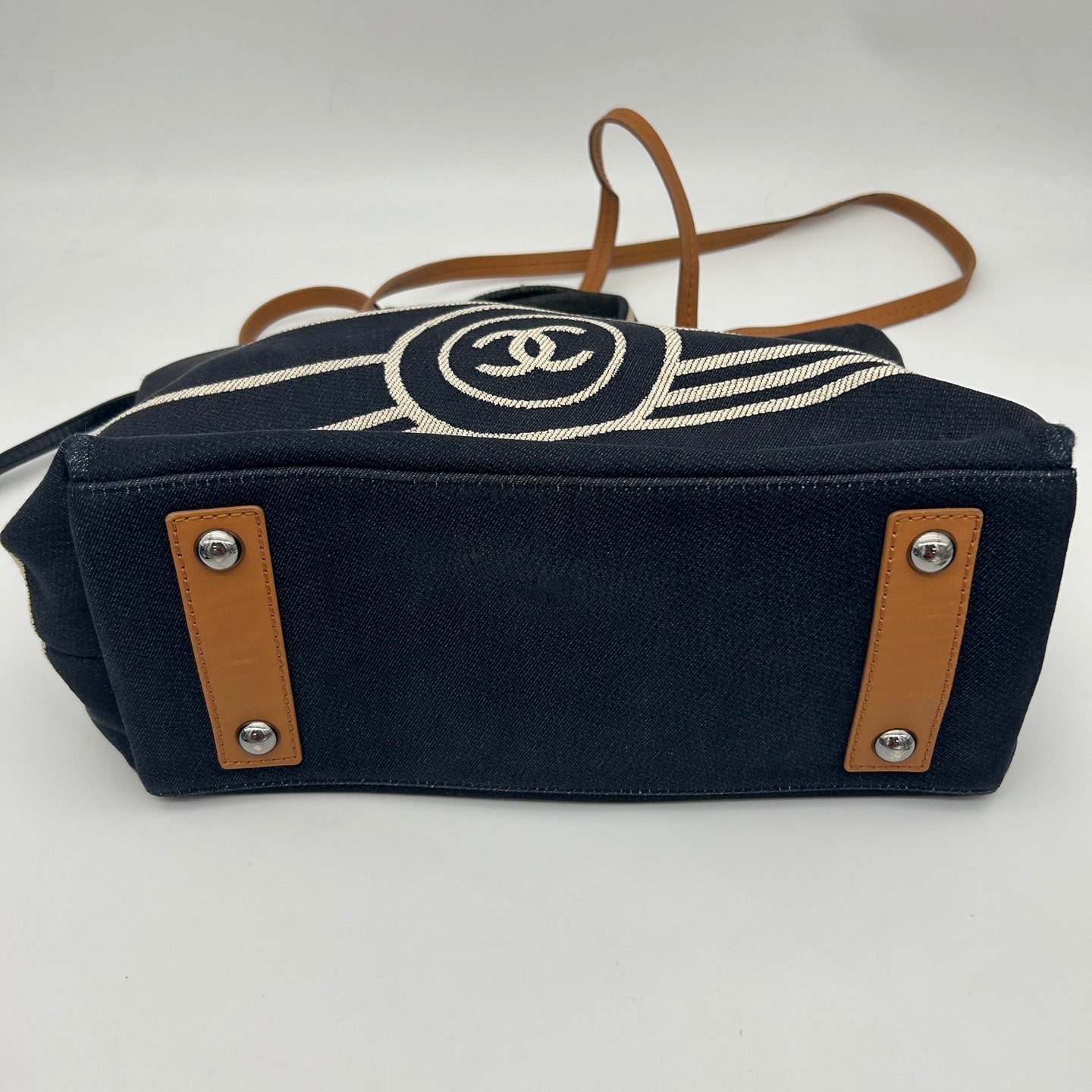 Chanel Striped Denim Navy Small Beach Tote Bag [Used]