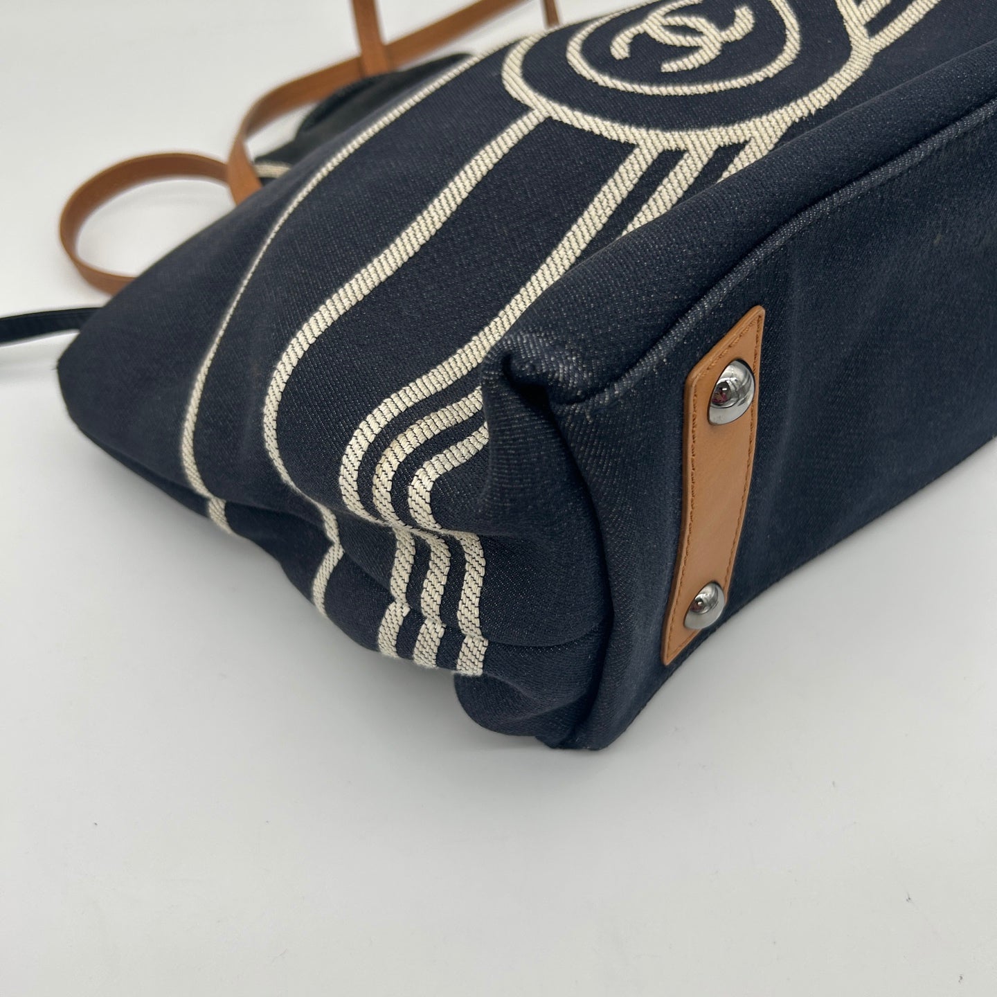 Chanel Striped Denim Navy Small Beach Tote Bag [Used]