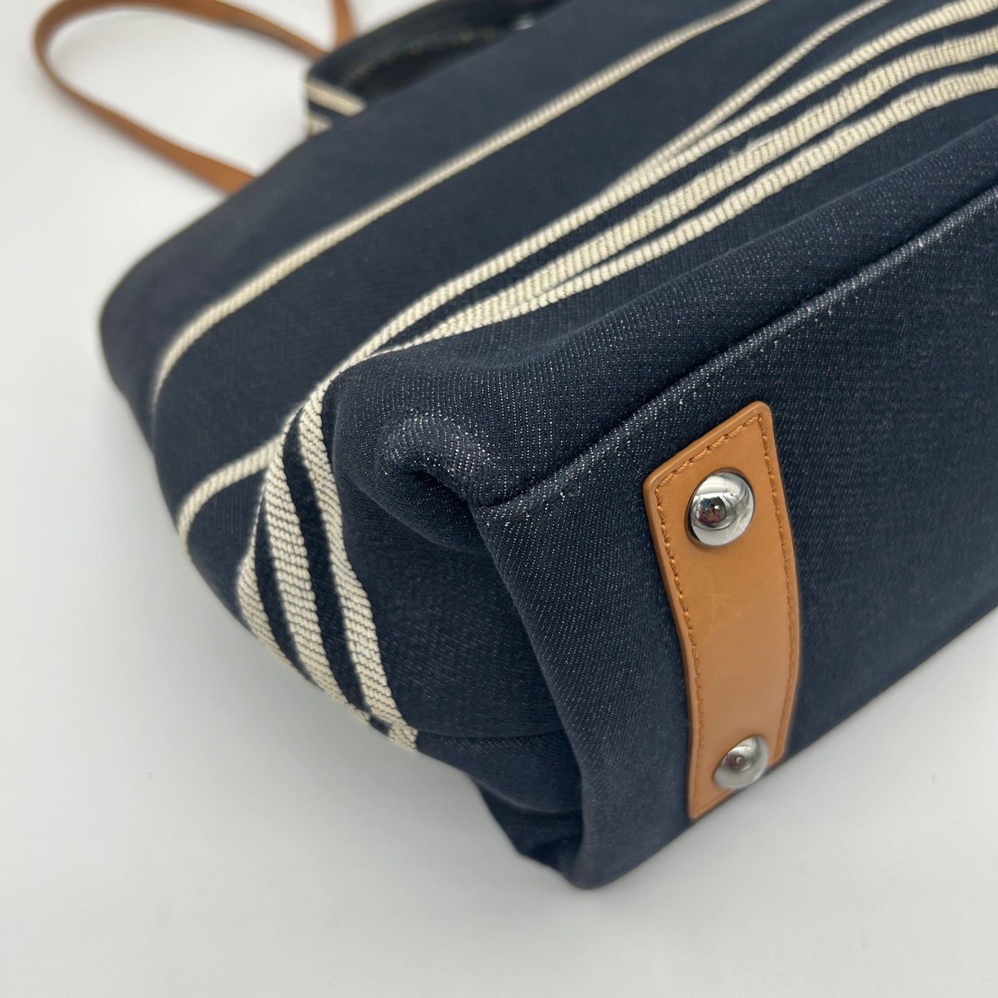Chanel Striped Denim Navy Small Beach Tote Bag [Used]