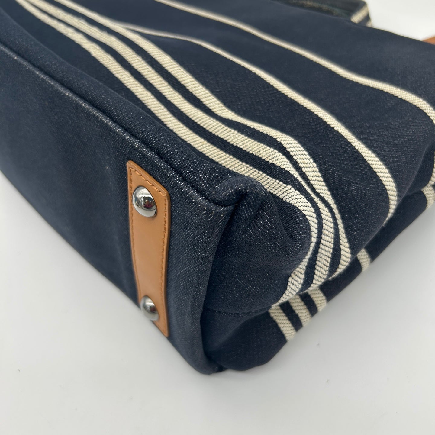 Chanel Striped Denim Navy Small Beach Tote Bag [Used]