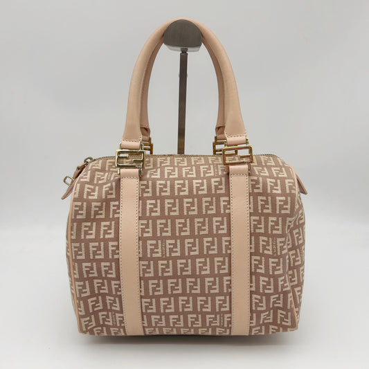 Fendi Pink Zucca Fabric Leather Trim Mini Boston Handbag [Used]