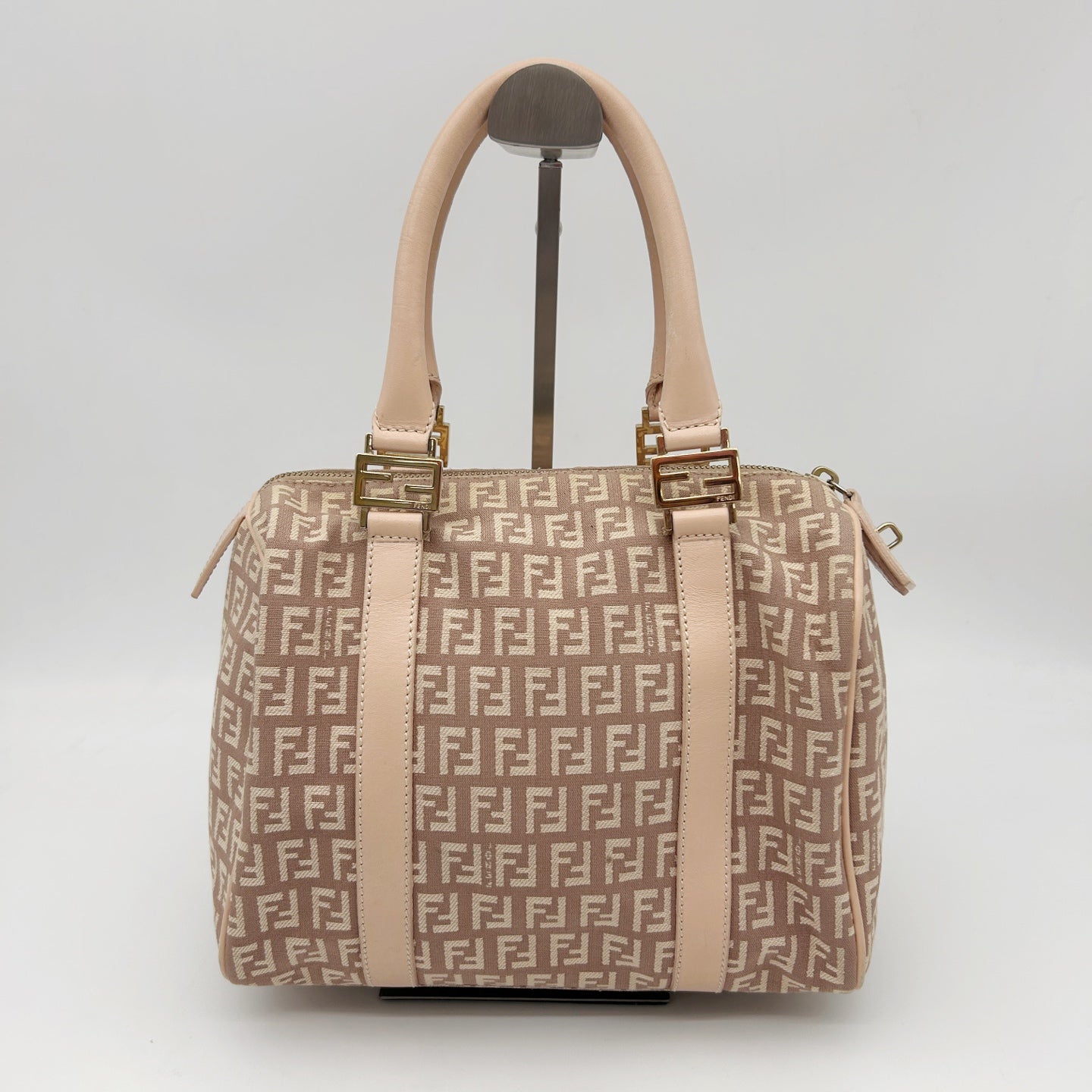 Fendi Pink Zucca Fabric Leather Trim Mini Boston Handbag [Used]