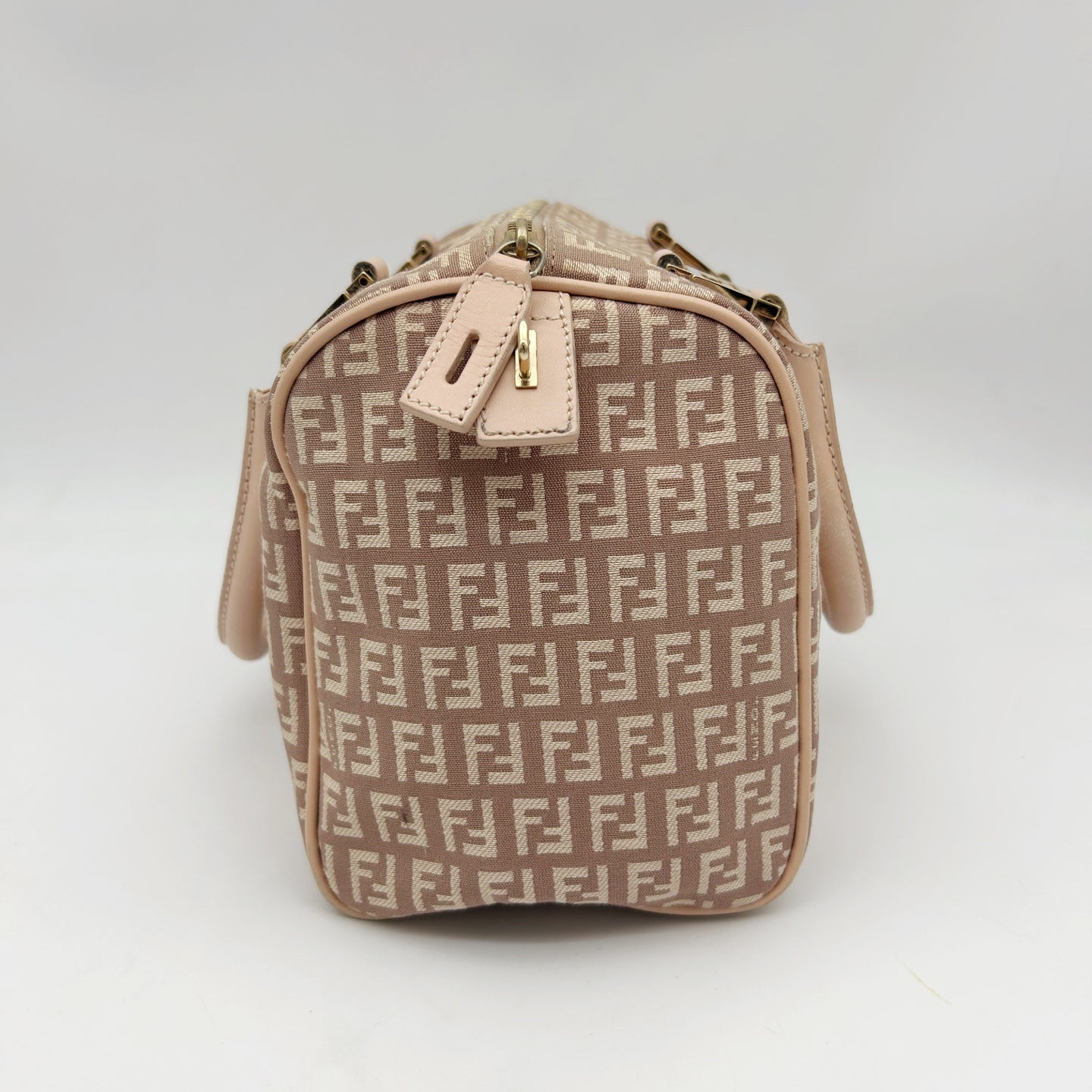 Fendi Pink Zucca Fabric Leather Trim Mini Boston Handbag [Used]