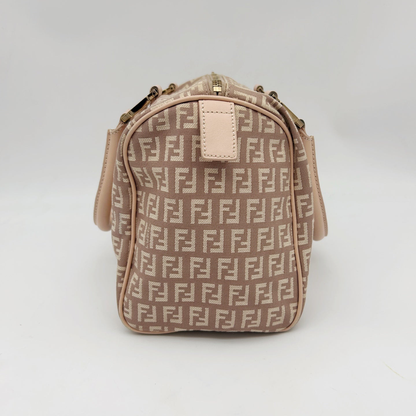 Fendi Pink Zucca Fabric Leather Trim Mini Boston Handbag [Used]