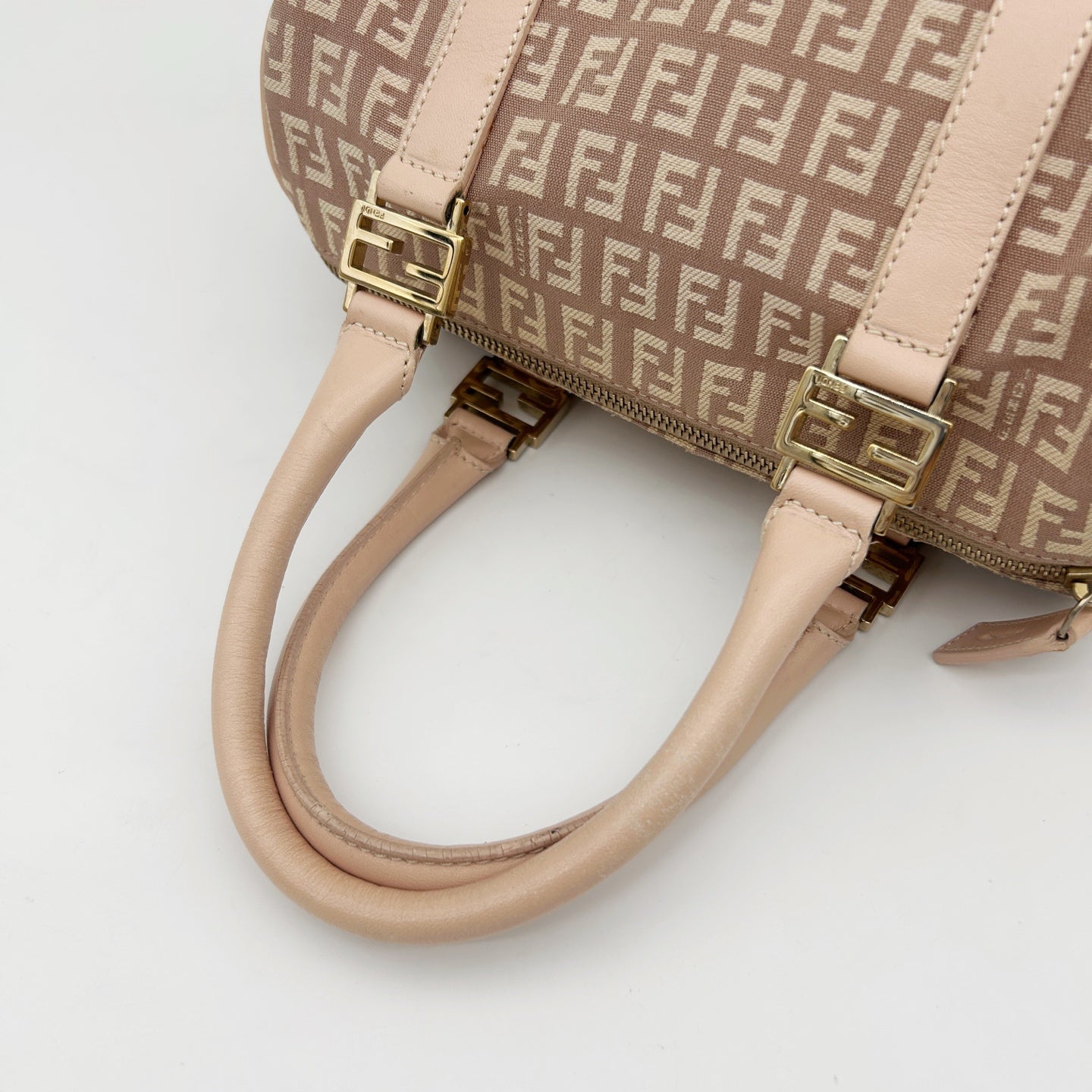 Fendi Pink Zucca Fabric Leather Trim Mini Boston Handbag [Used]