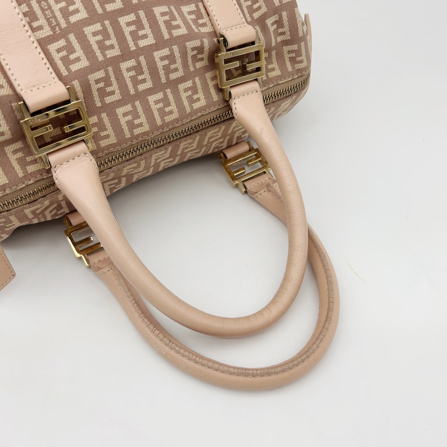 Fendi Pink Zucca Fabric Leather Trim Mini Boston Handbag [Used]