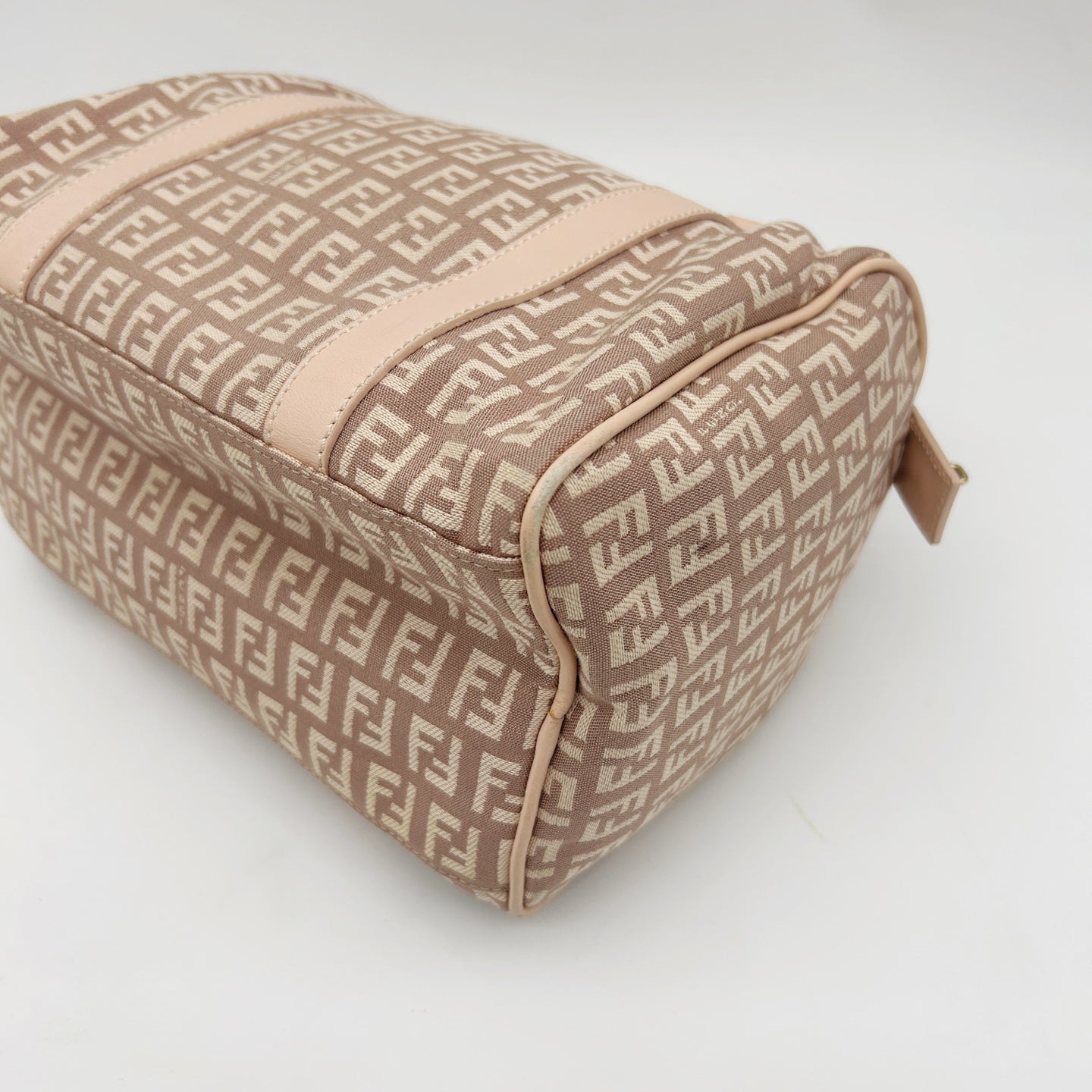 Fendi Pink Zucca Fabric Leather Trim Mini Boston Handbag [Used]
