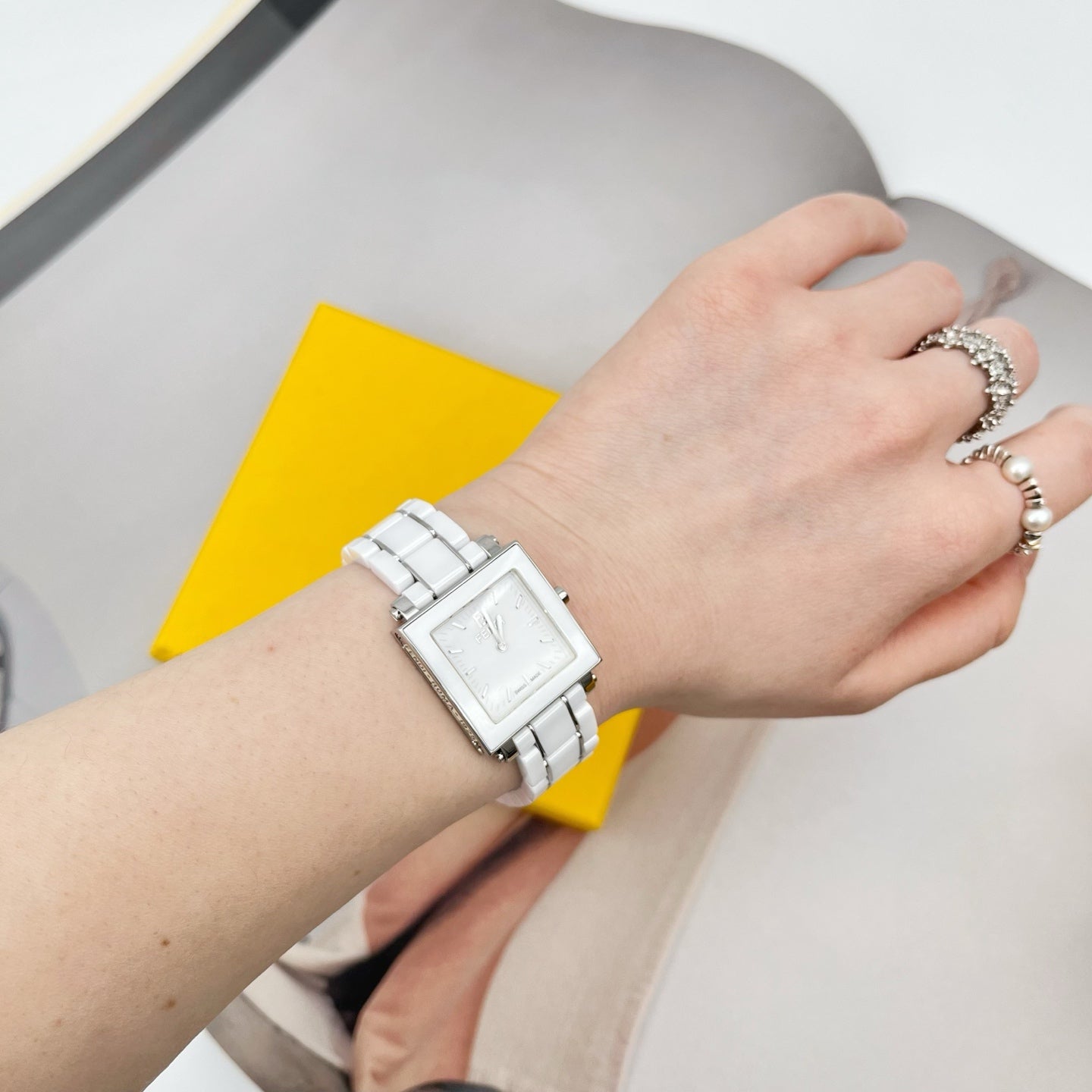 Fendi White Ceramic Square Watch [Used]