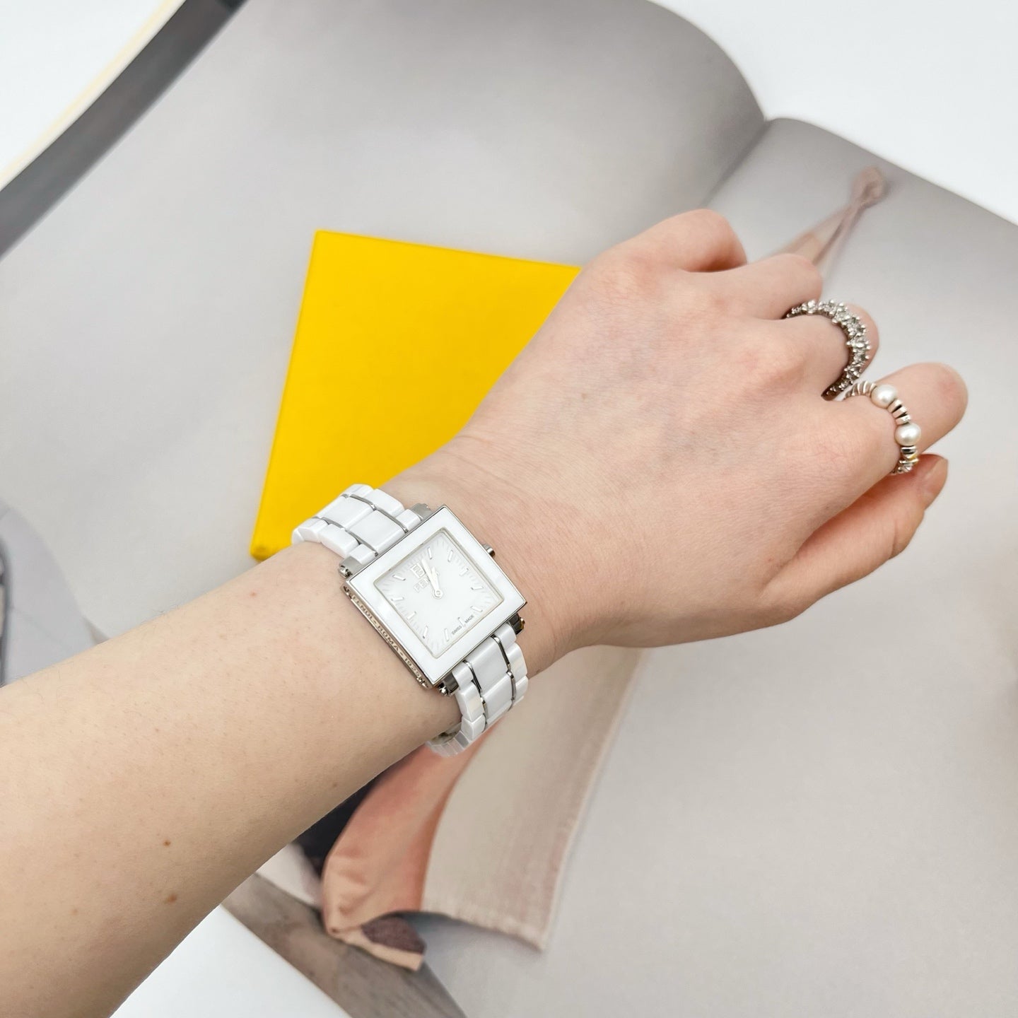 Fendi White Ceramic Square Watch [Used]