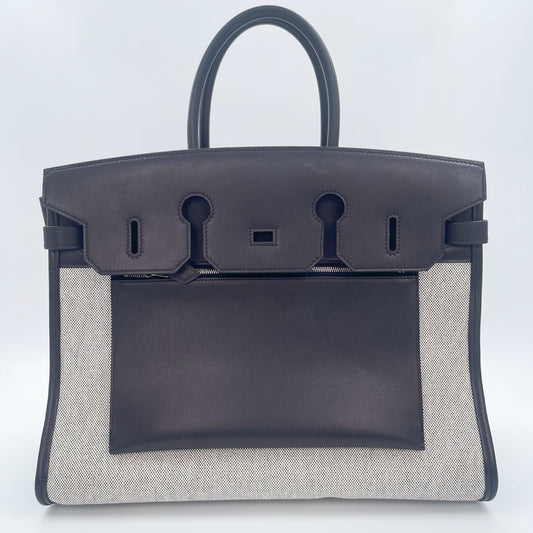 Hermès Birkin 35 A L'Envers Black-Grey Toile H Canvas and Black Volupto Palladium Hardware