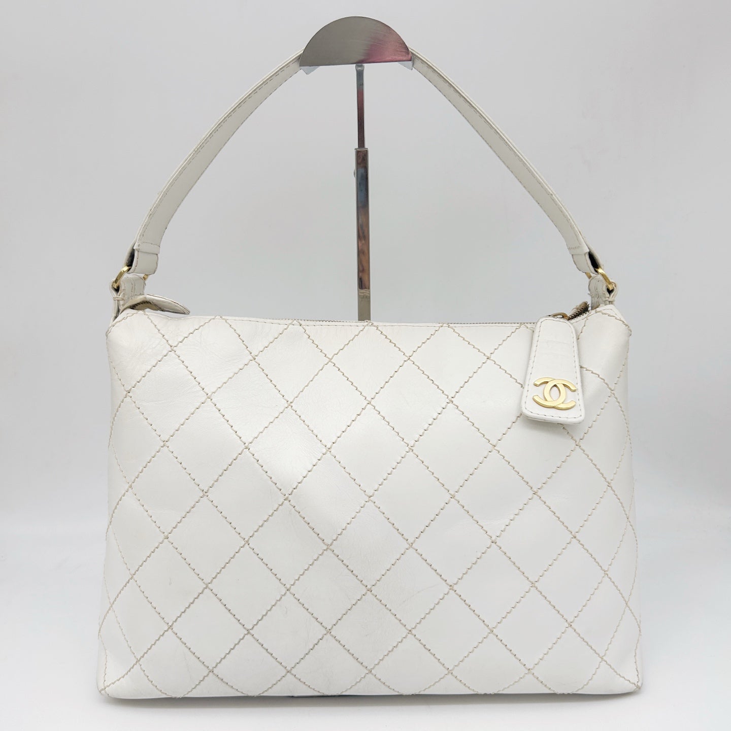 Chanel White External Stitch Shoulder Bag [Used]