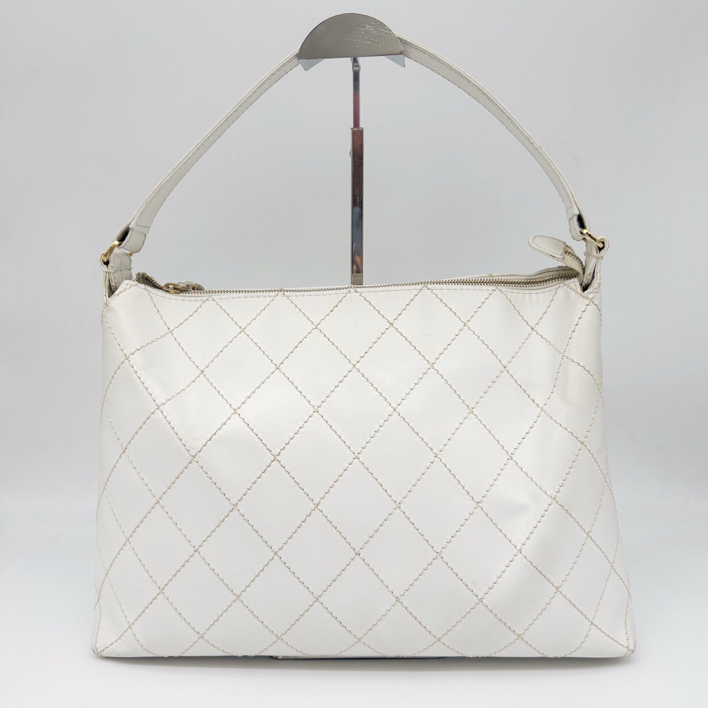 Chanel White External Stitch Shoulder Bag [Used]