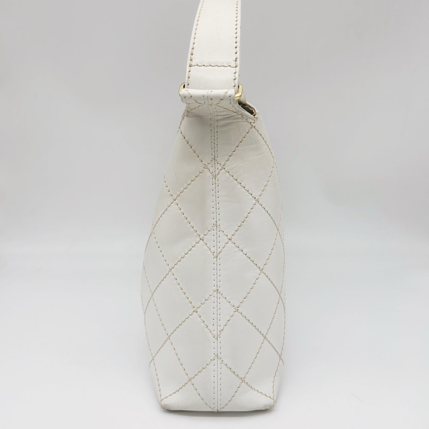 Chanel White External Stitch Shoulder Bag [Used]